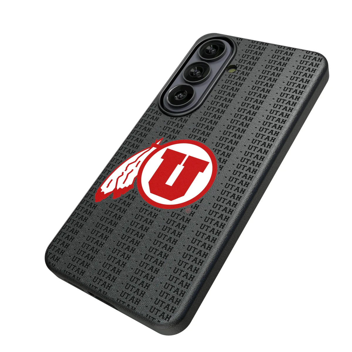 University of Utah Utes Text Backdrop Galaxy MagSafe Compatible Phone Case for Samsung Galaxy - Isometric View#Device_Galaxy S26