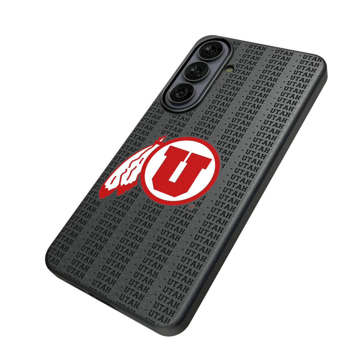 University of Utah Utes Text Backdrop Galaxy MagSafe Compatible Phone Case for Samsung Galaxy - Isometric View#Device_Galaxy S26 Plus