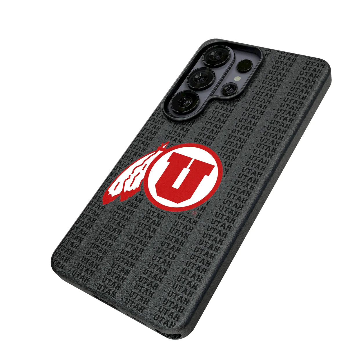 University of Utah Utes Text Backdrop Galaxy MagSafe Compatible Phone Case for Samsung Galaxy - Isometric View#Device_Galaxy S26 Ultra