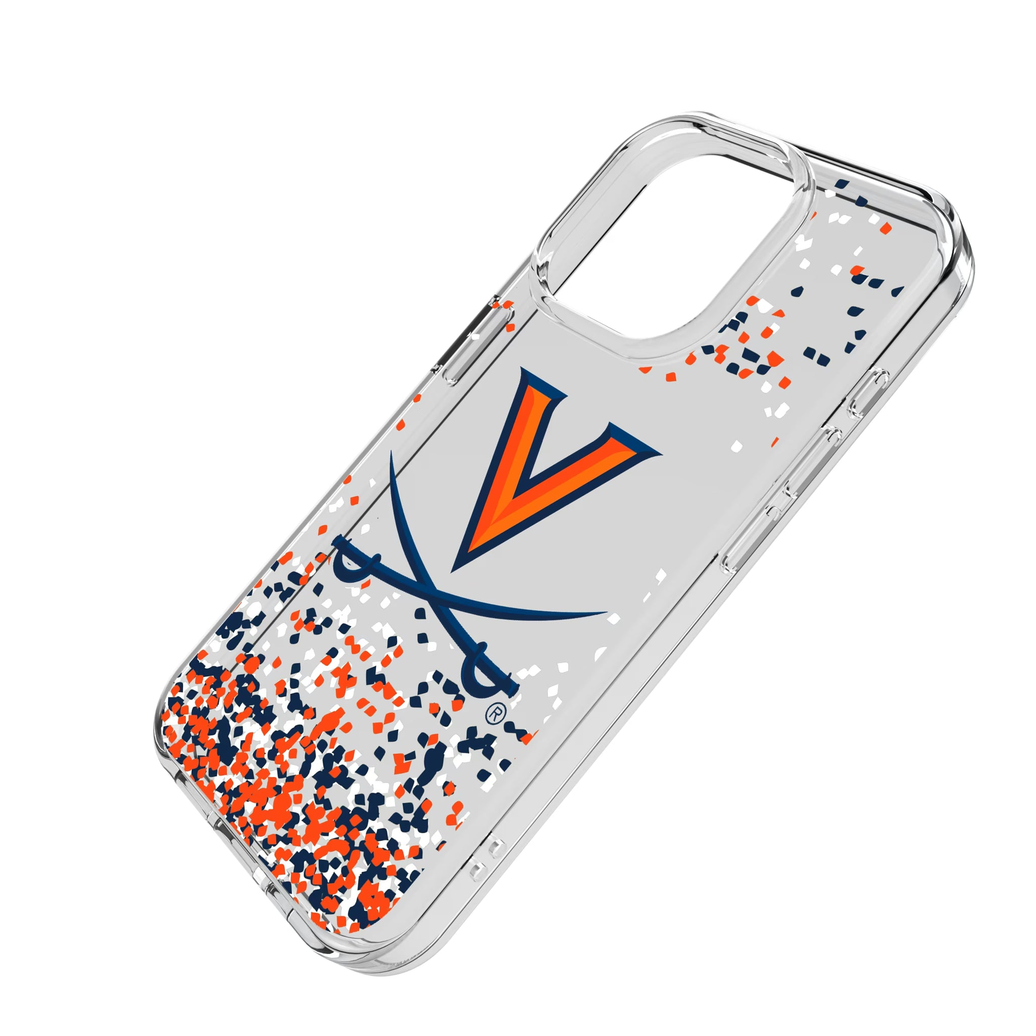 University of Virginia Cavaliers Confetti iPhone Clear Phone Case for Apple iPhone - Isometric View