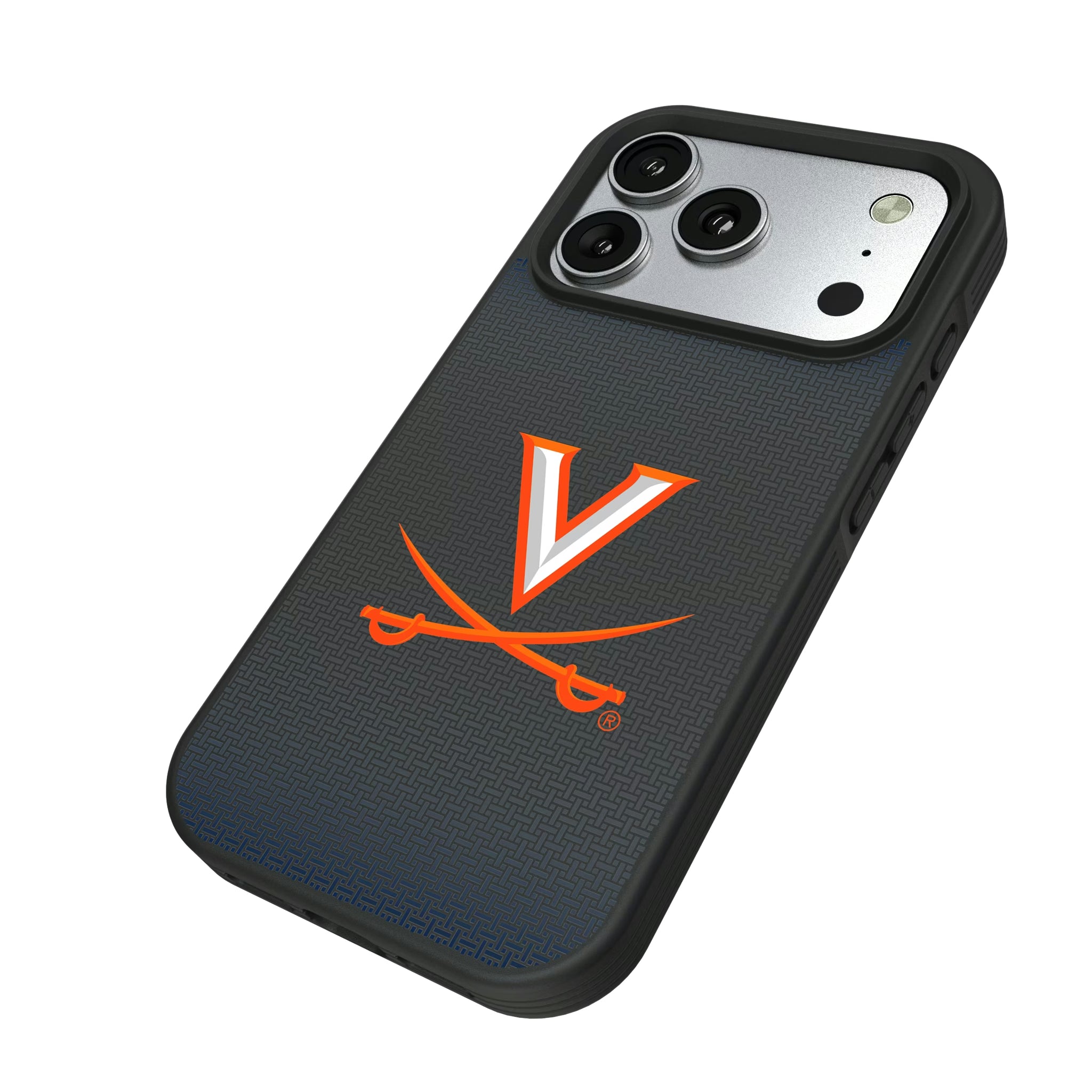 University of Virginia Cavaliers Linen iPhone Bump Phone Case for Apple iPhone - Isometric View#Device_iPhone 17 Pro