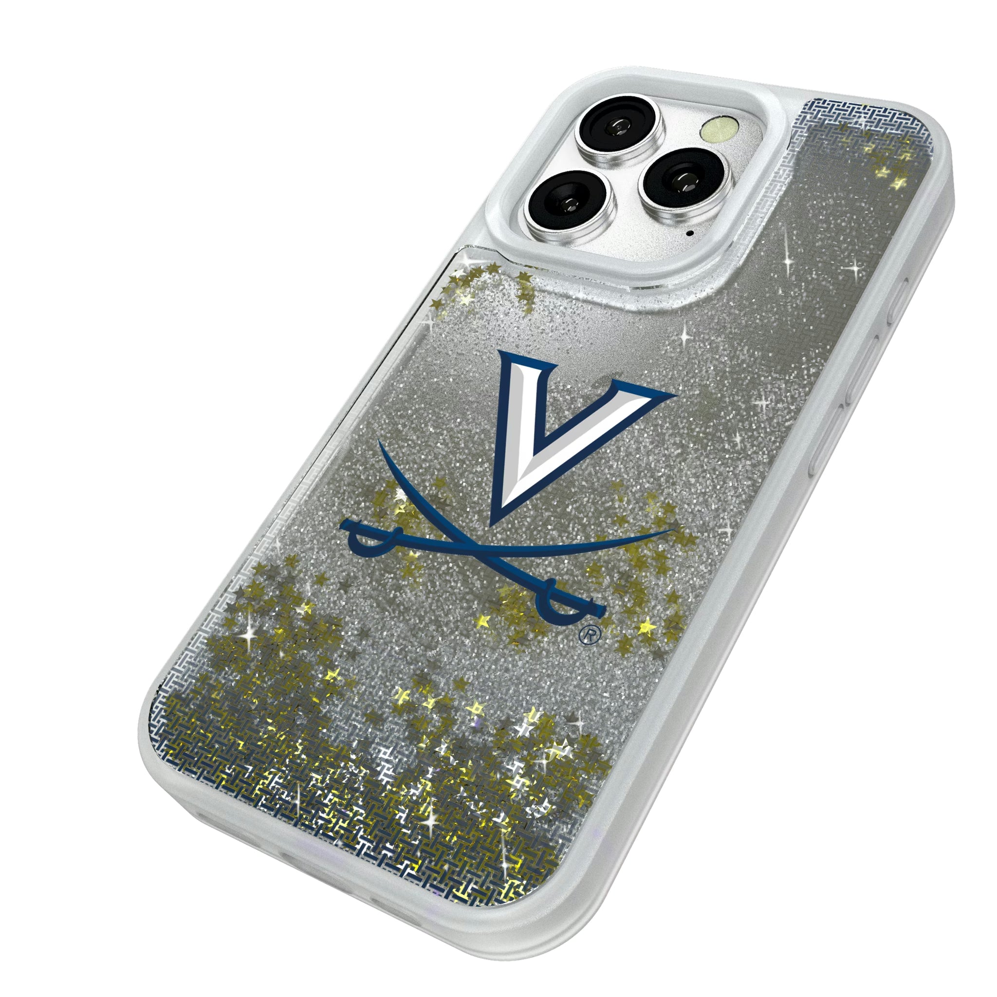 University of Virginia Cavaliers Linen iPhone Glitter Phone Case for Apple iPhone - Isometric View#Device_iPhone 16 Pro