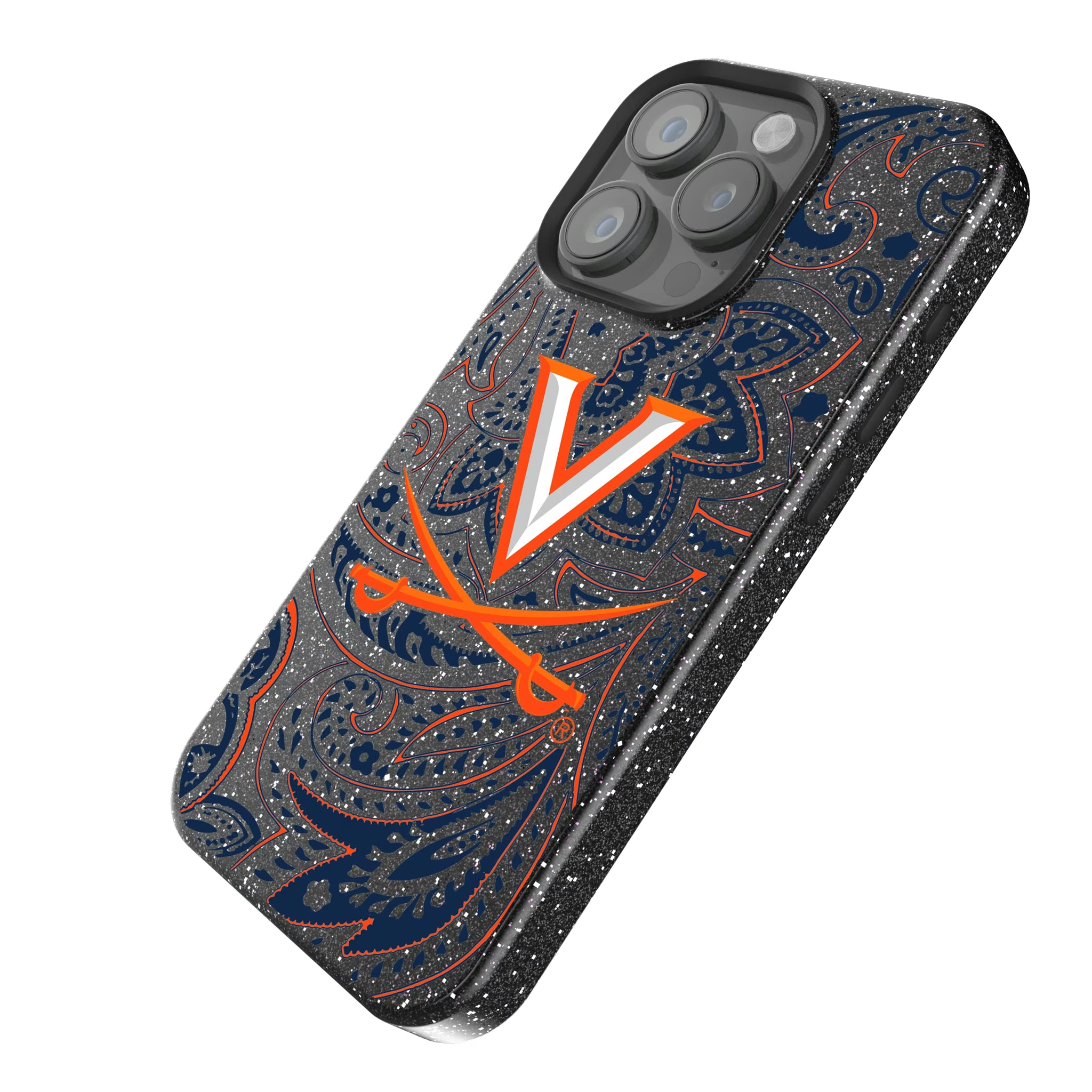University of Virginia Cavaliers Paisley iPhone Bling Phone Case for Apple iPhone - Isometric View