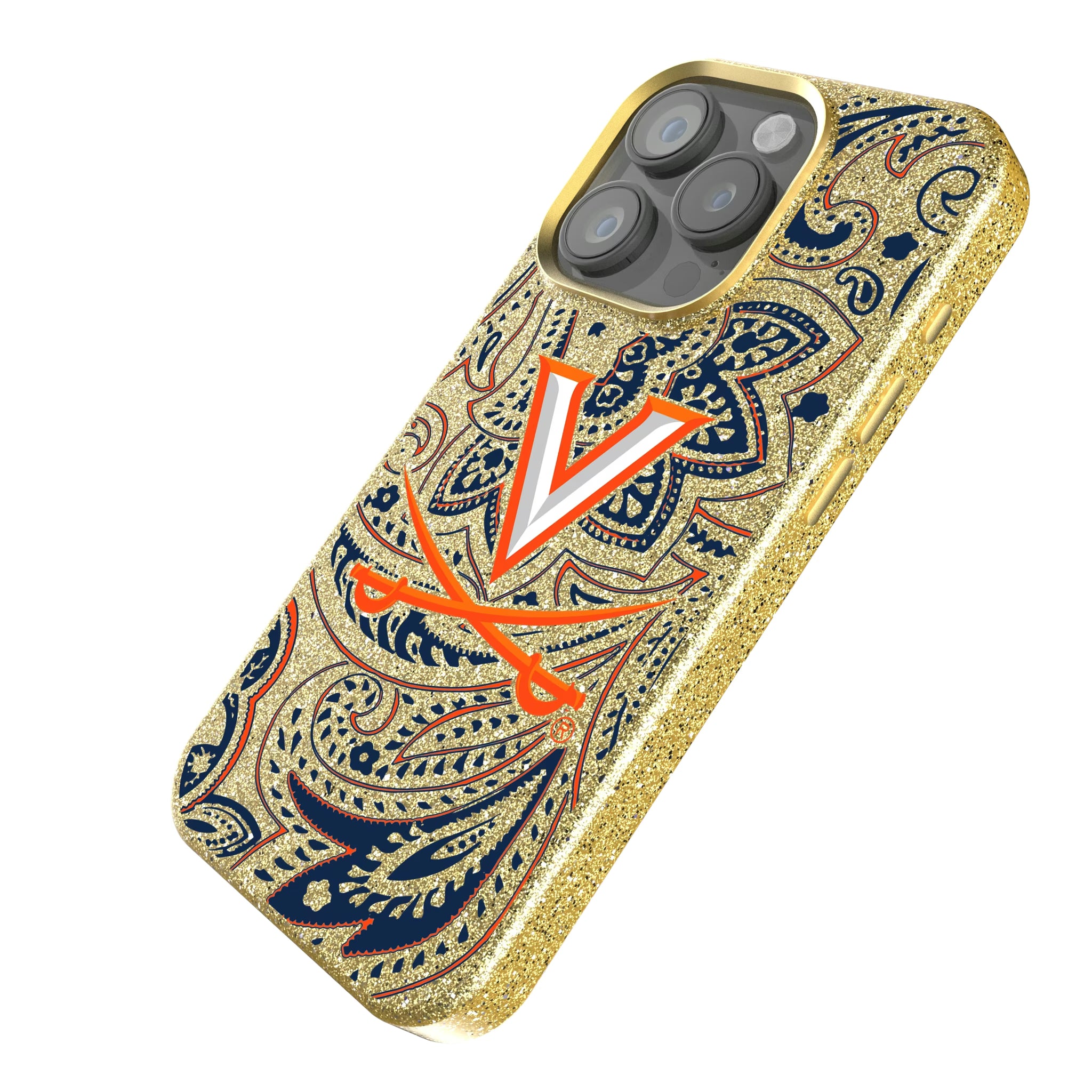 University of Virginia Cavaliers Paisley iPhone Bling Phone Case for Apple iPhone - Isometric View