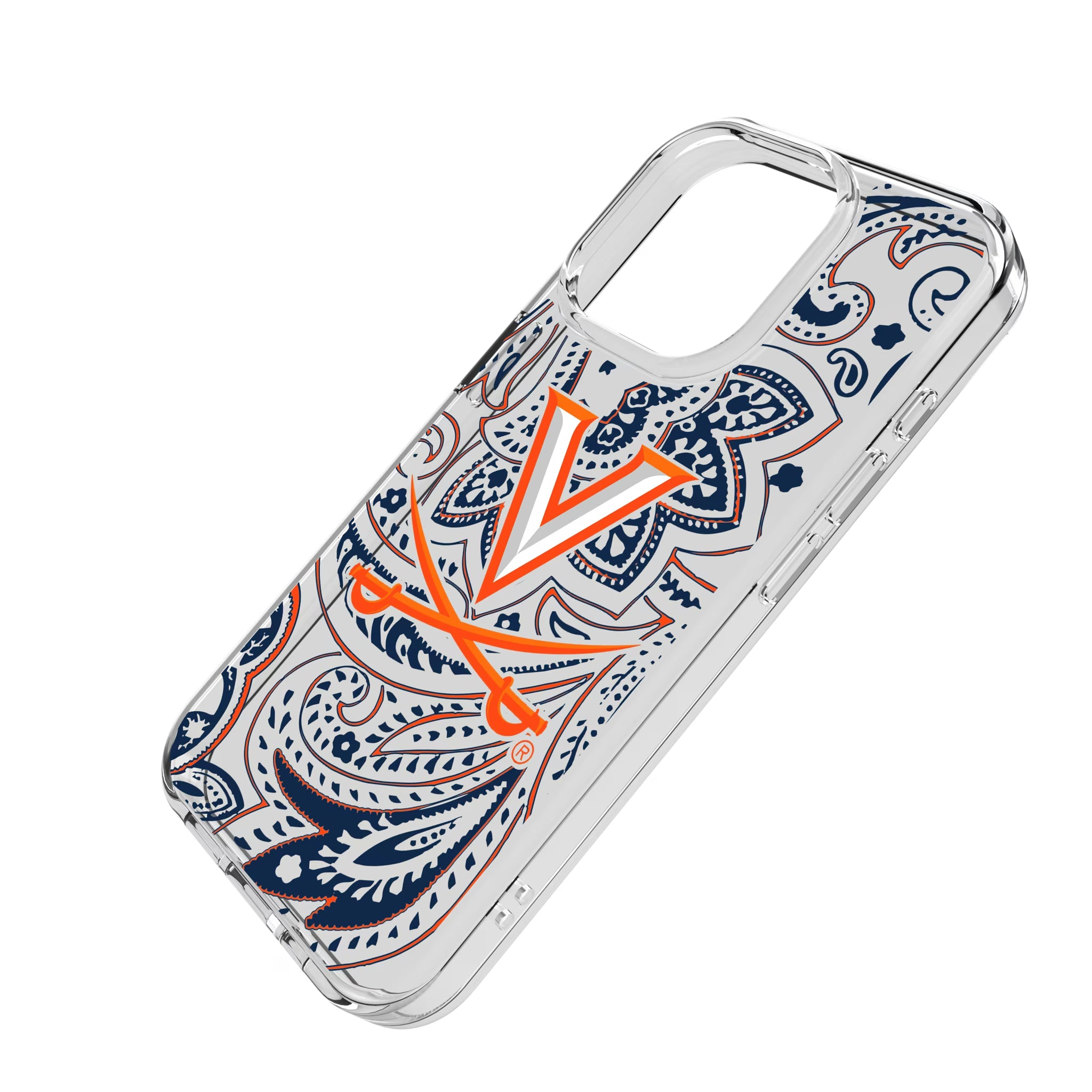 University of Virginia Cavaliers Paisley iPhone Clear Phone Case for Apple iPhone - Isometric View