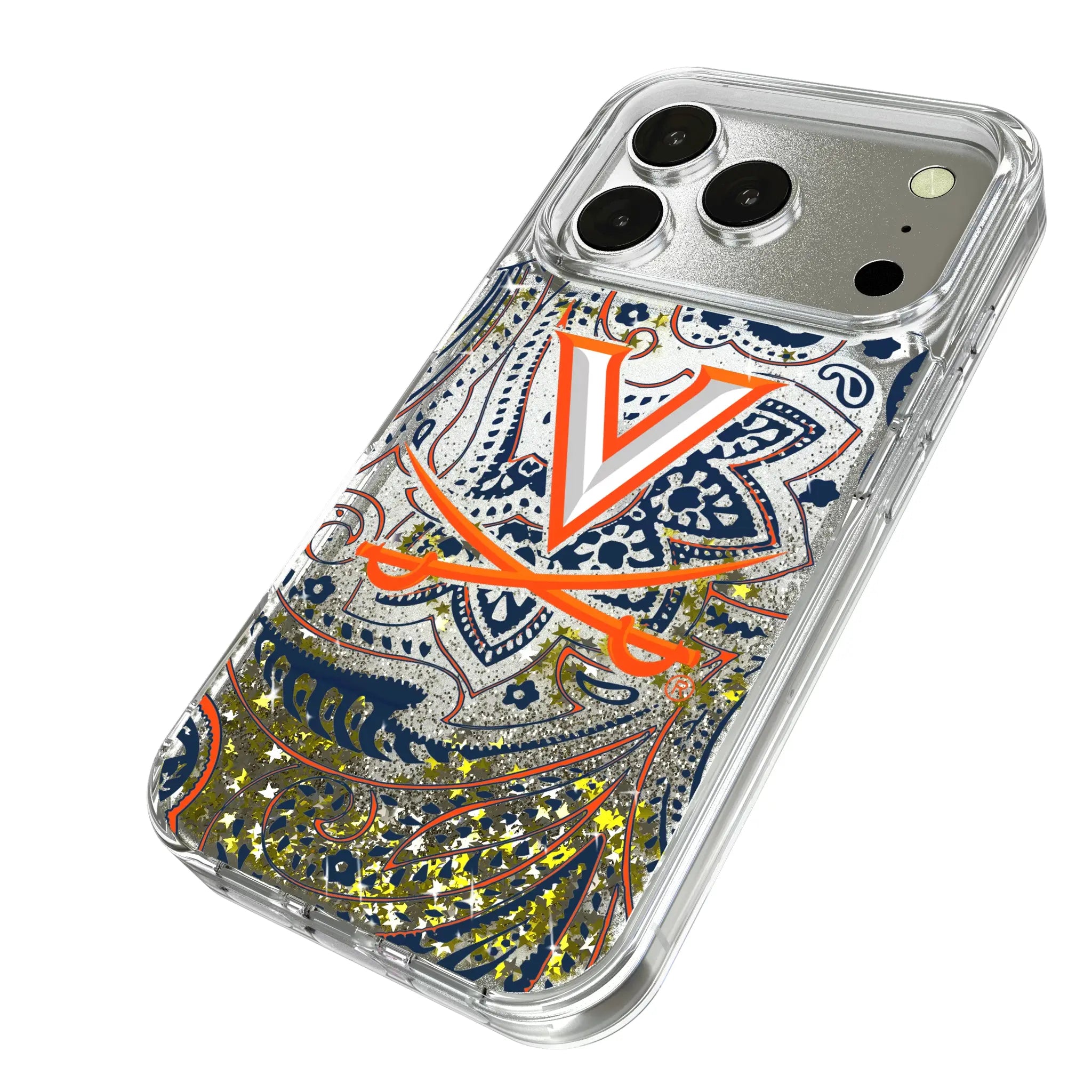 University of Virginia Cavaliers Paisley iPhone Glitter Phone Case for Apple iPhone - Isometric View