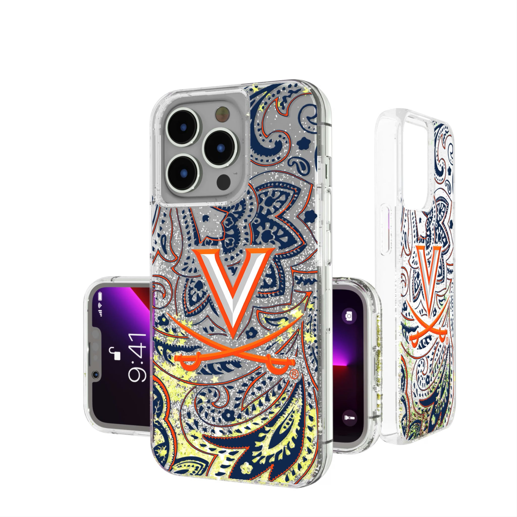 University of Virginia Cavaliers Paisley iPhone Glitter Phone Case for Apple iPhone
