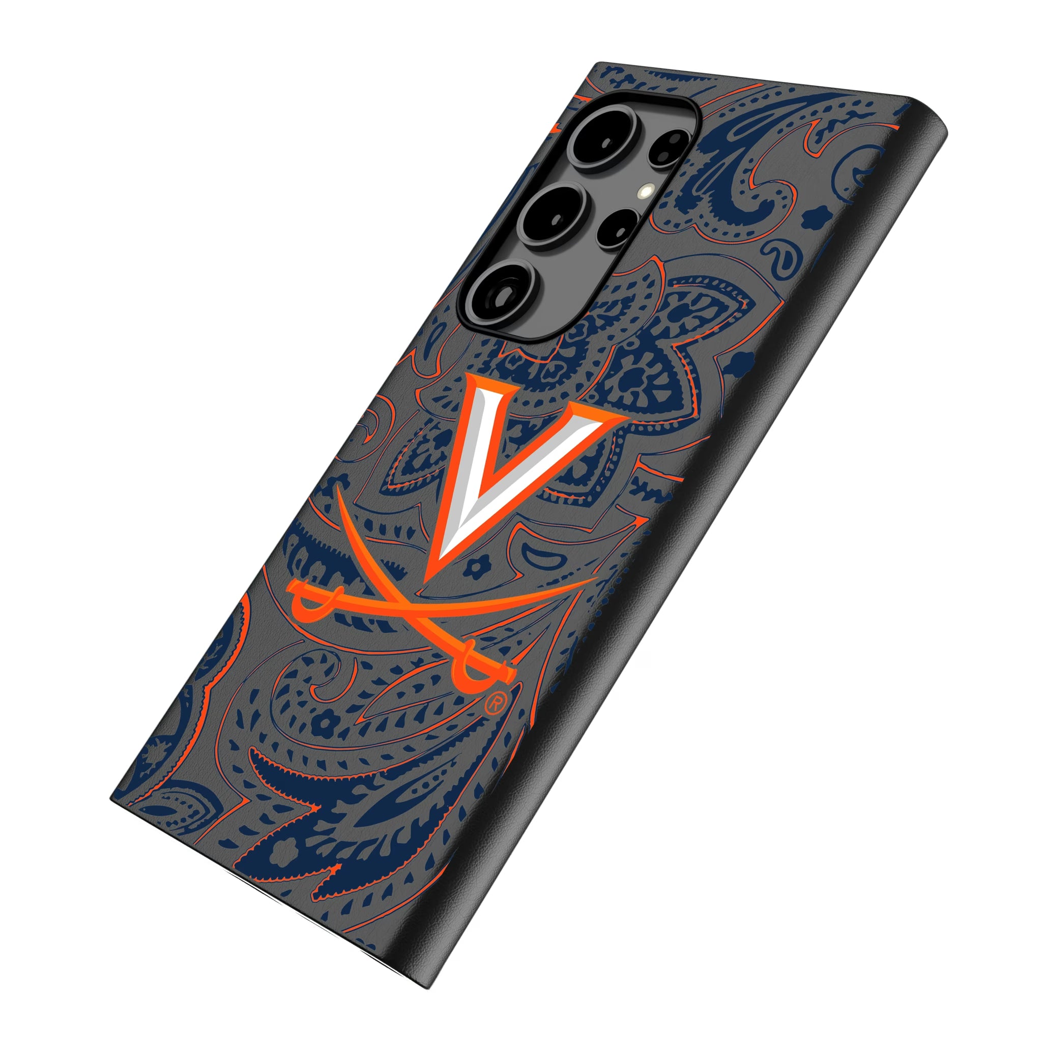 University of Virginia Cavaliers Paisley Galaxy MagSafe Compatible Phone Case for Samsung Galaxy - Isometric View