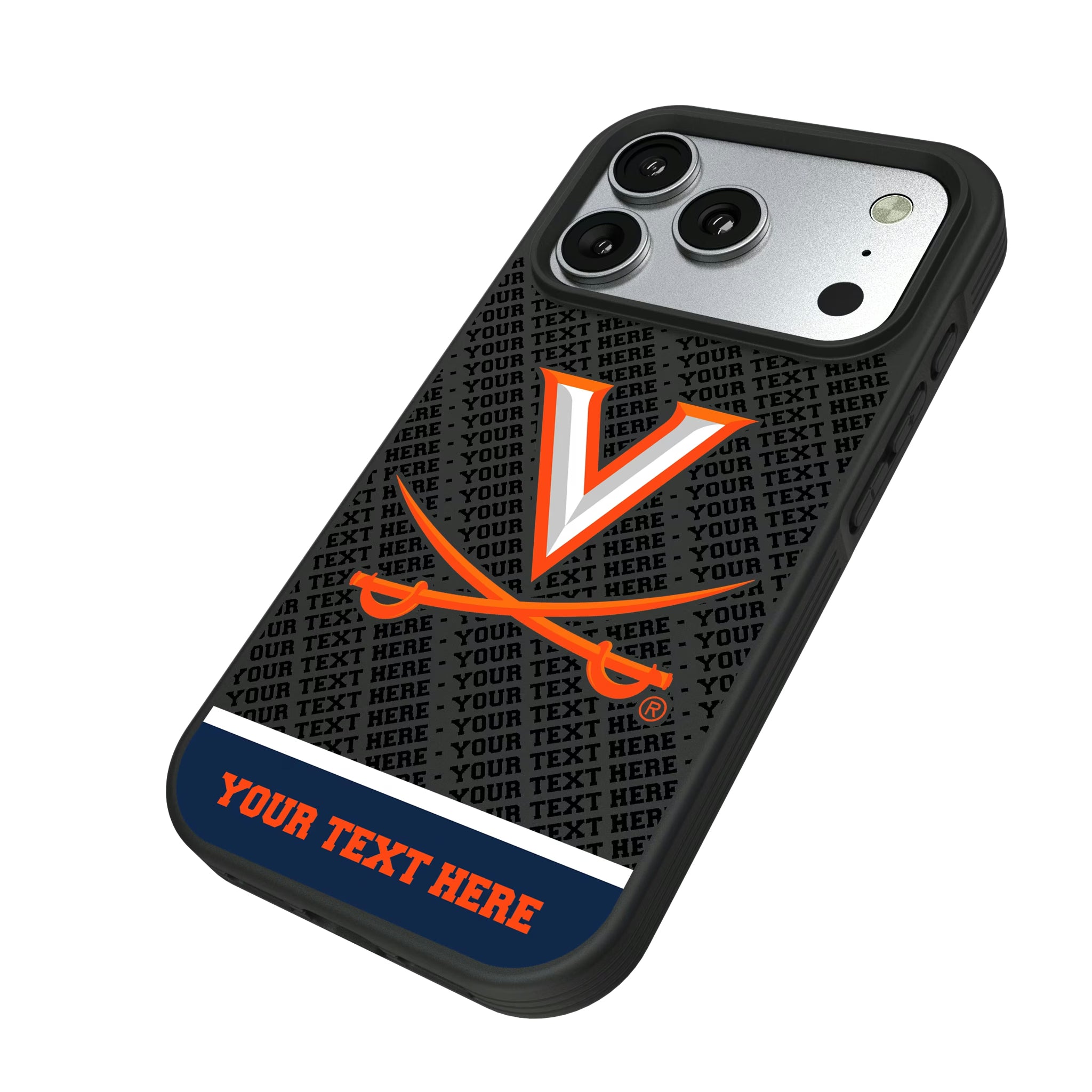 University of Virginia Cavaliers Personalized EndZone Plus iPhone Bump Phone Case for Apple iPhone - Isometric View#Device_iPhone 17 Pro