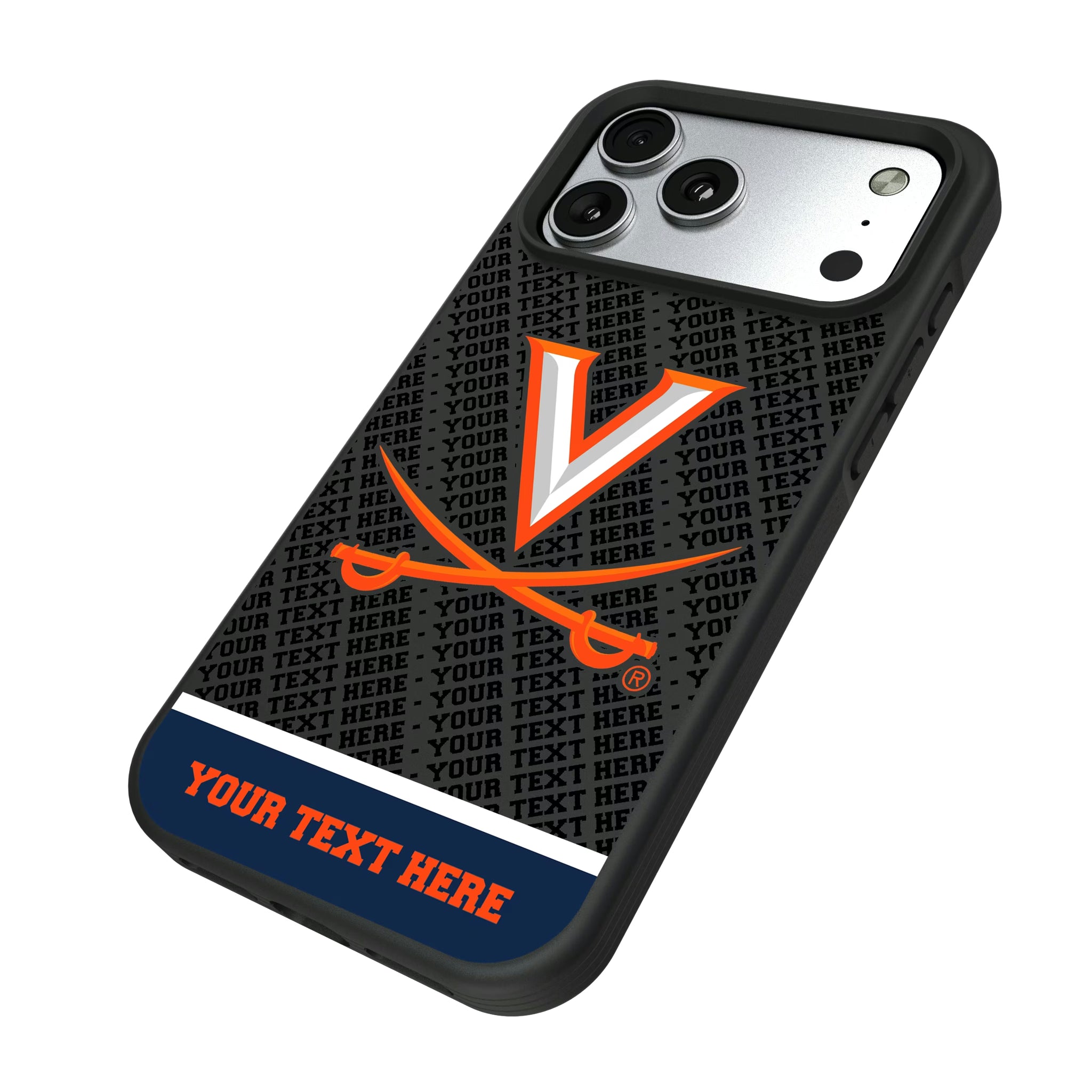 University of Virginia Cavaliers Personalized EndZone Plus iPhone Bump Phone Case for Apple iPhone - Isometric View#Device_iPhone 17 Pro Max