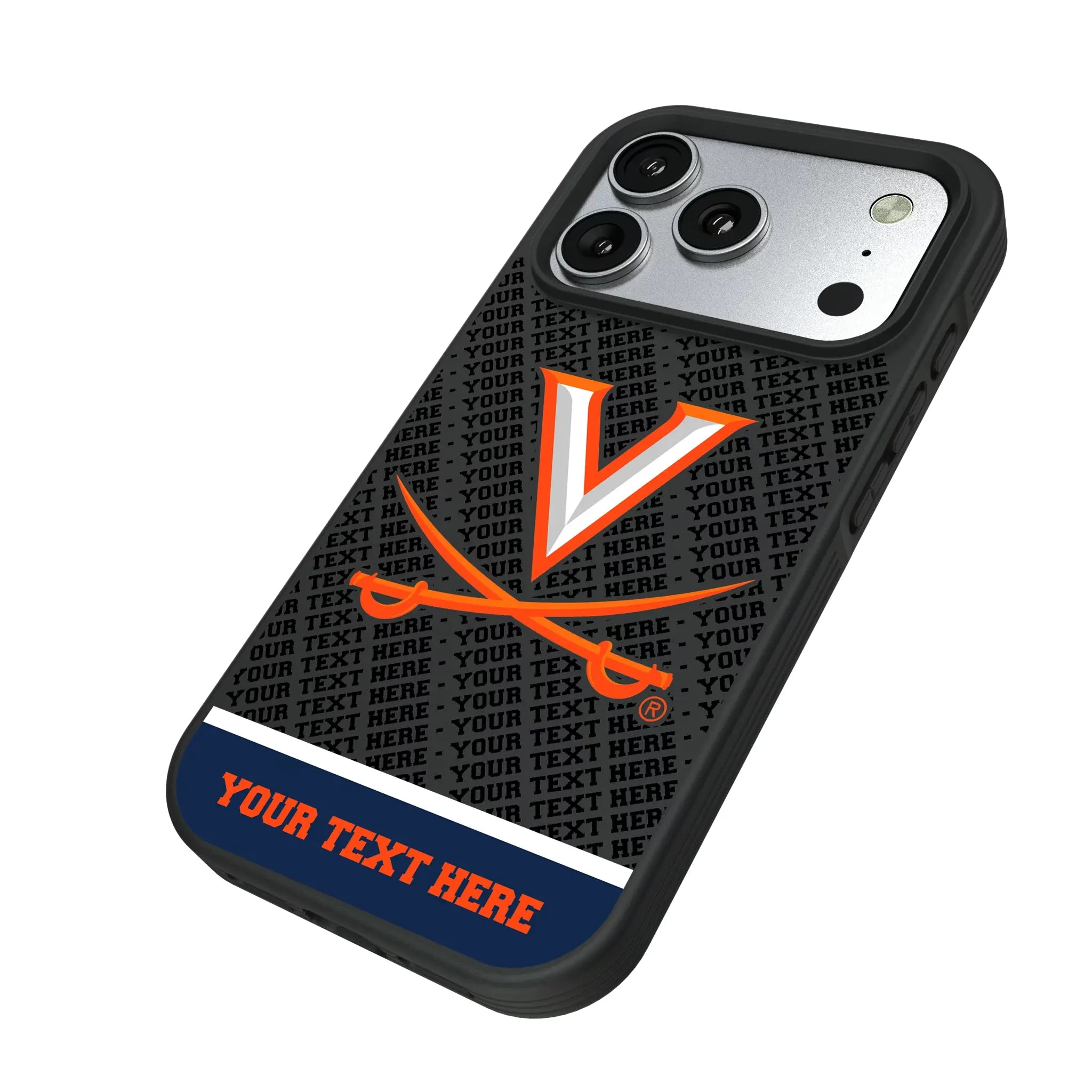 University of Virginia Cavaliers Personalized EndZone Plus iPhone Bump Phone Case for Apple iPhone - Isometric View#Device_iPhone 17 Pro