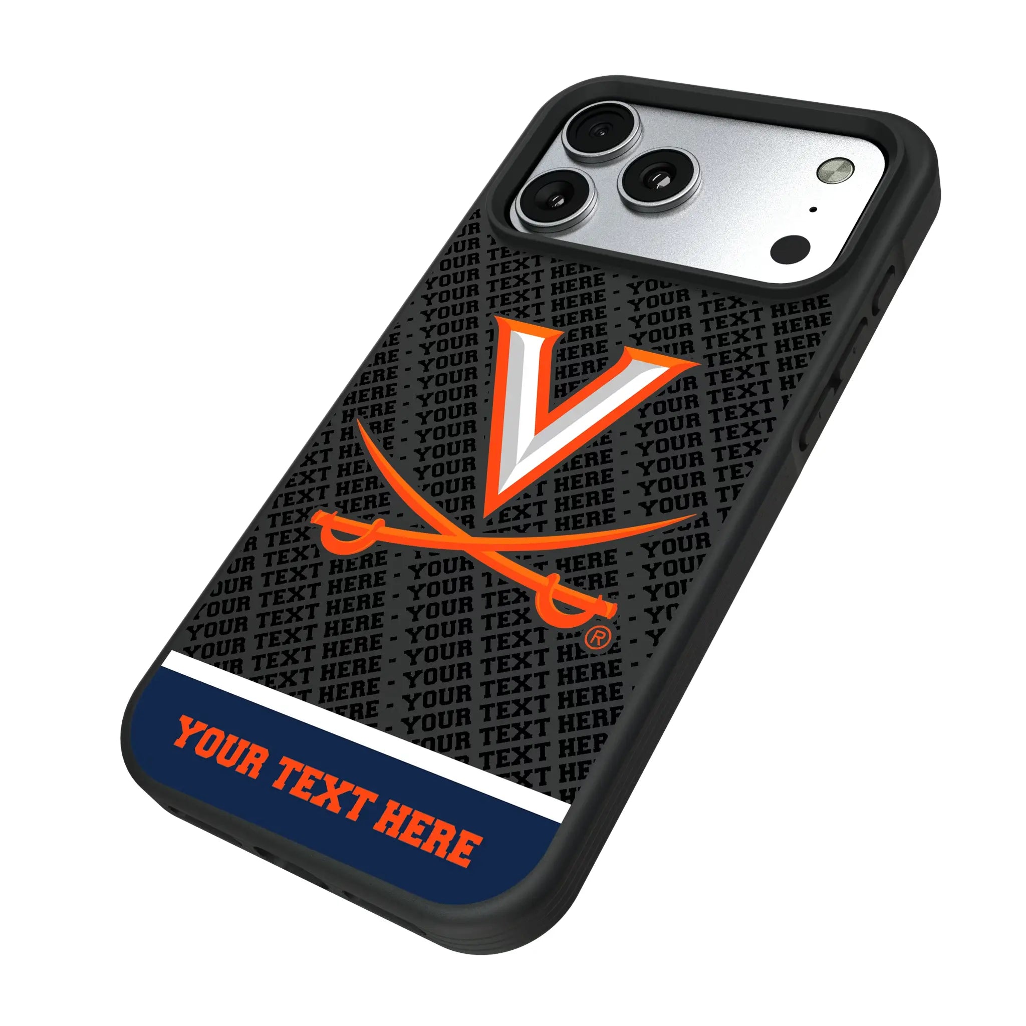University of Virginia Cavaliers Personalized EndZone Plus iPhone Bump Phone Case for Apple iPhone - Isometric View#Device_iPhone 17 Pro Max