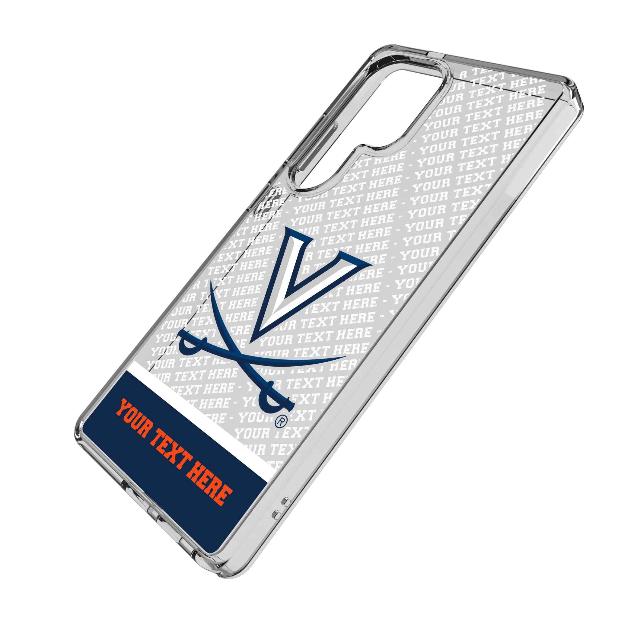 University of Virginia Cavaliers Personalized EndZone Plus Galaxy Clear Phone Case for Samsung Galaxy - Isometric View