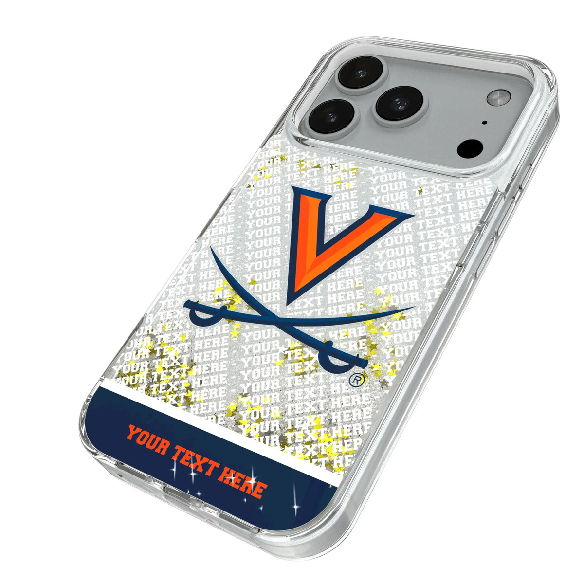 University of Virginia Cavaliers Personalized EndZone Plus iPhone Glitter Phone Case for Apple iPhone - Isometric View#Device_iPhone 18 Pro