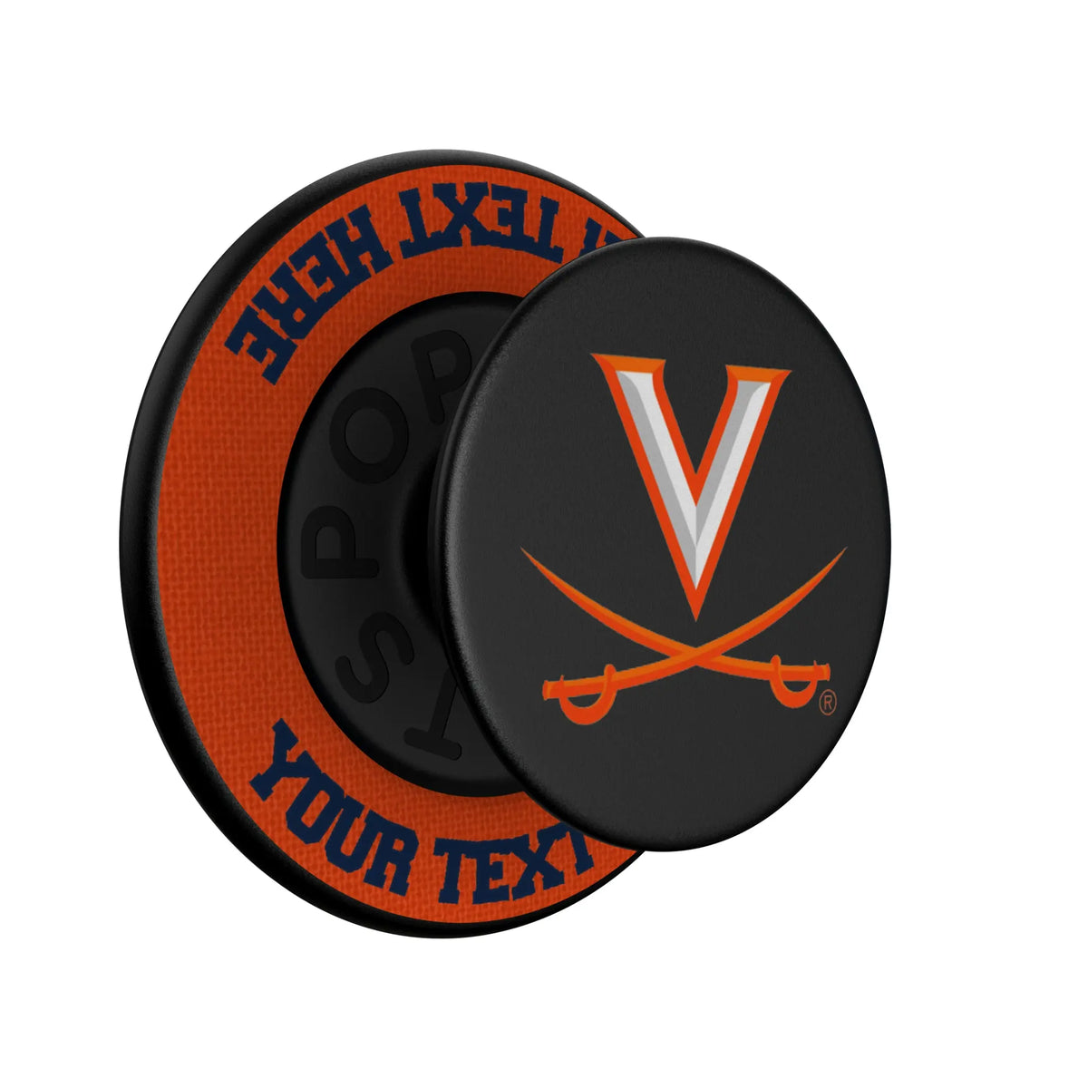 University of Virginia Cavaliers Personalized Endzone Solid Popsockets Round Magnetic - Isometric View