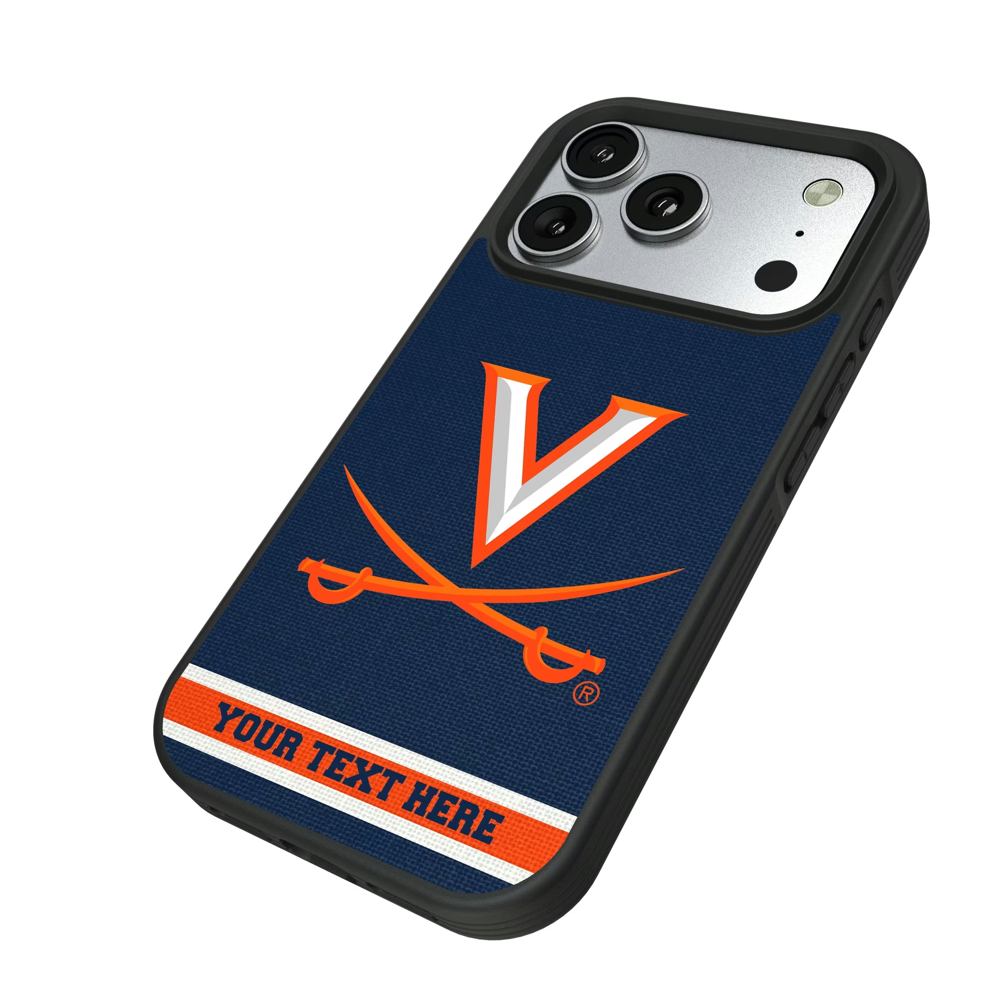 University of Virginia Cavaliers Personalized Stripe iPhone Bump Phone Case for Apple iPhone - Isometric View#Device_iPhone 17 Pro