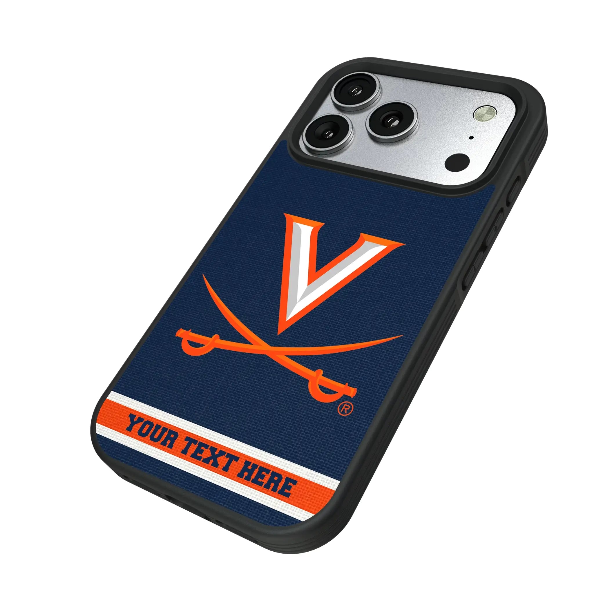 University of Virginia Cavaliers Personalized Stripe iPhone Bump Phone Case for Apple iPhone - Isometric View#Device_iPhone 17 Pro