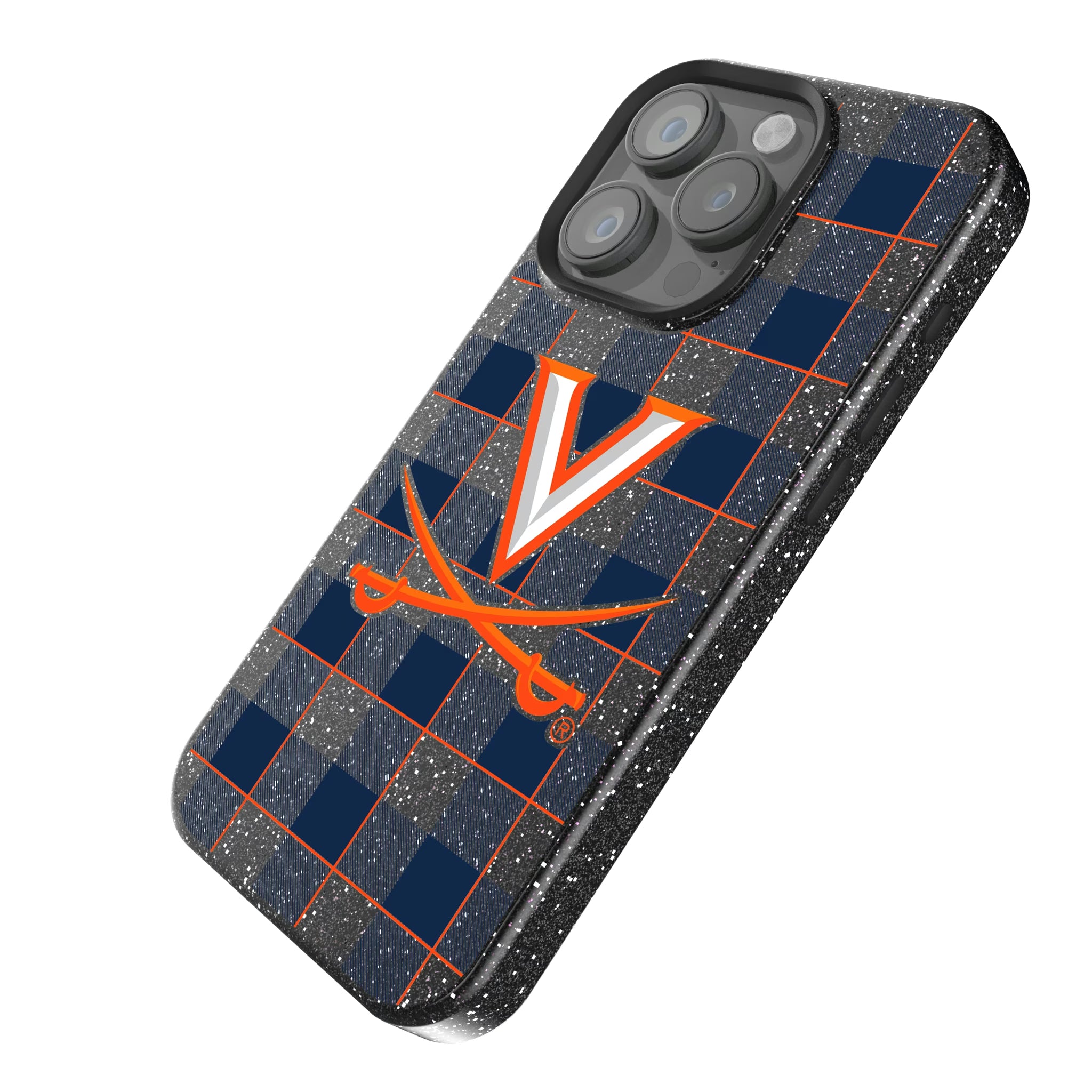 University of Virginia Cavaliers Plaid iPhone Bling Phone Case for Apple iPhone - Isometric View