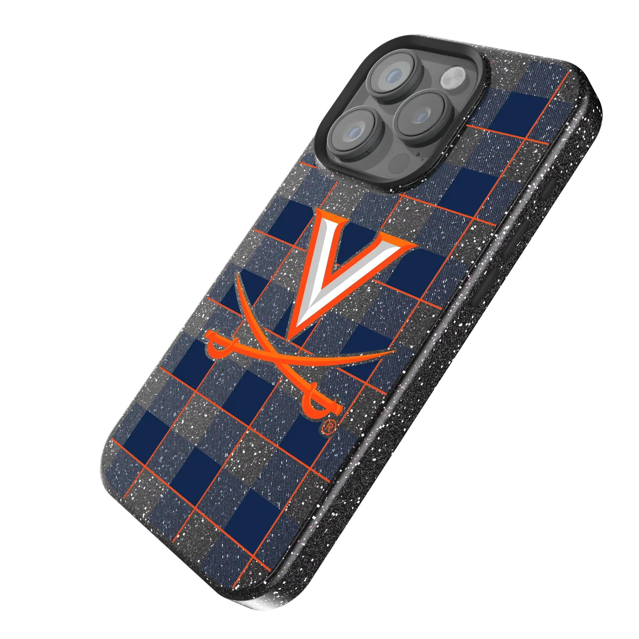 University of Virginia Cavaliers Plaid iPhone Bling Phone Case for Apple iPhone - Isometric View