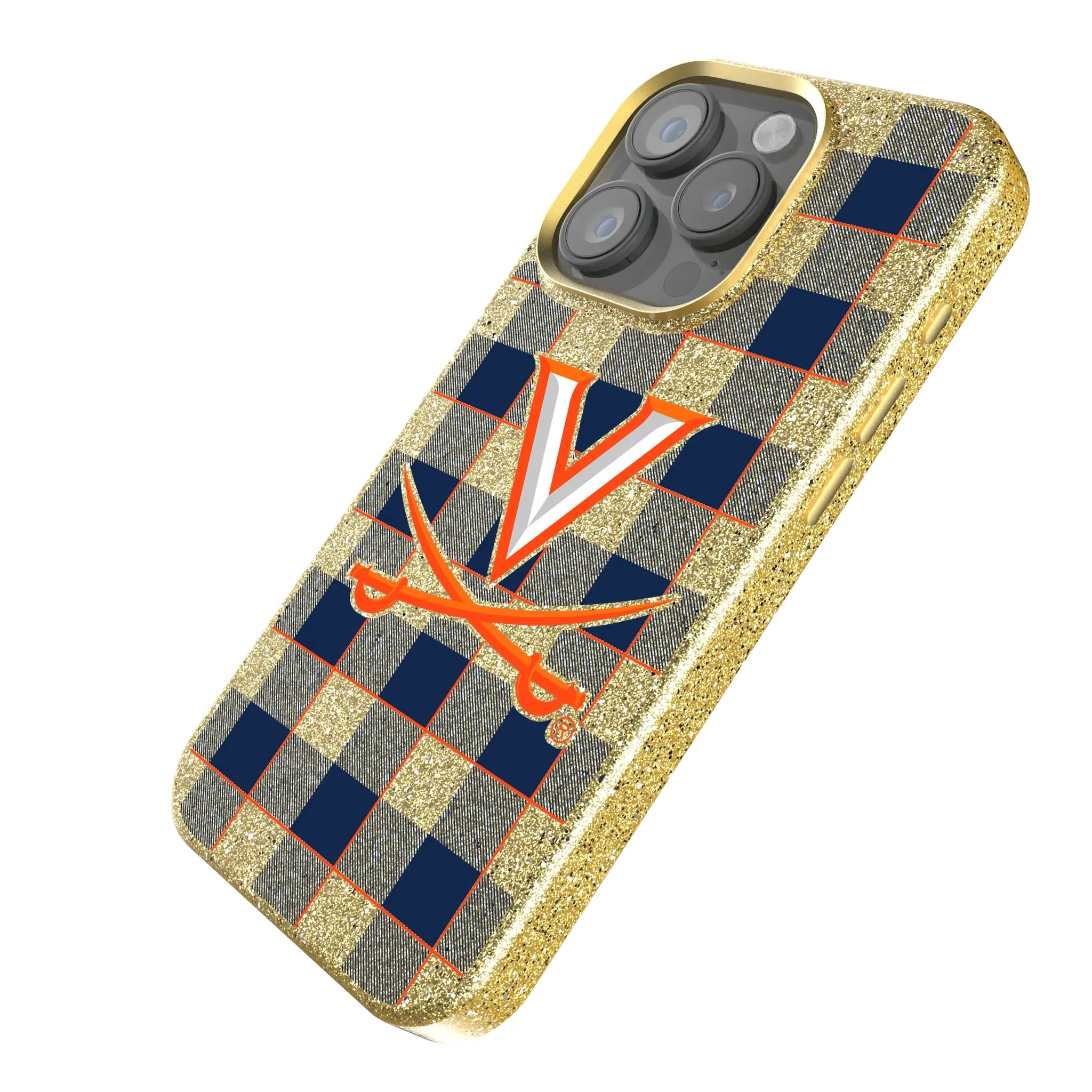 University of Virginia Cavaliers Plaid iPhone Bling Phone Case for Apple iPhone - Isometric View