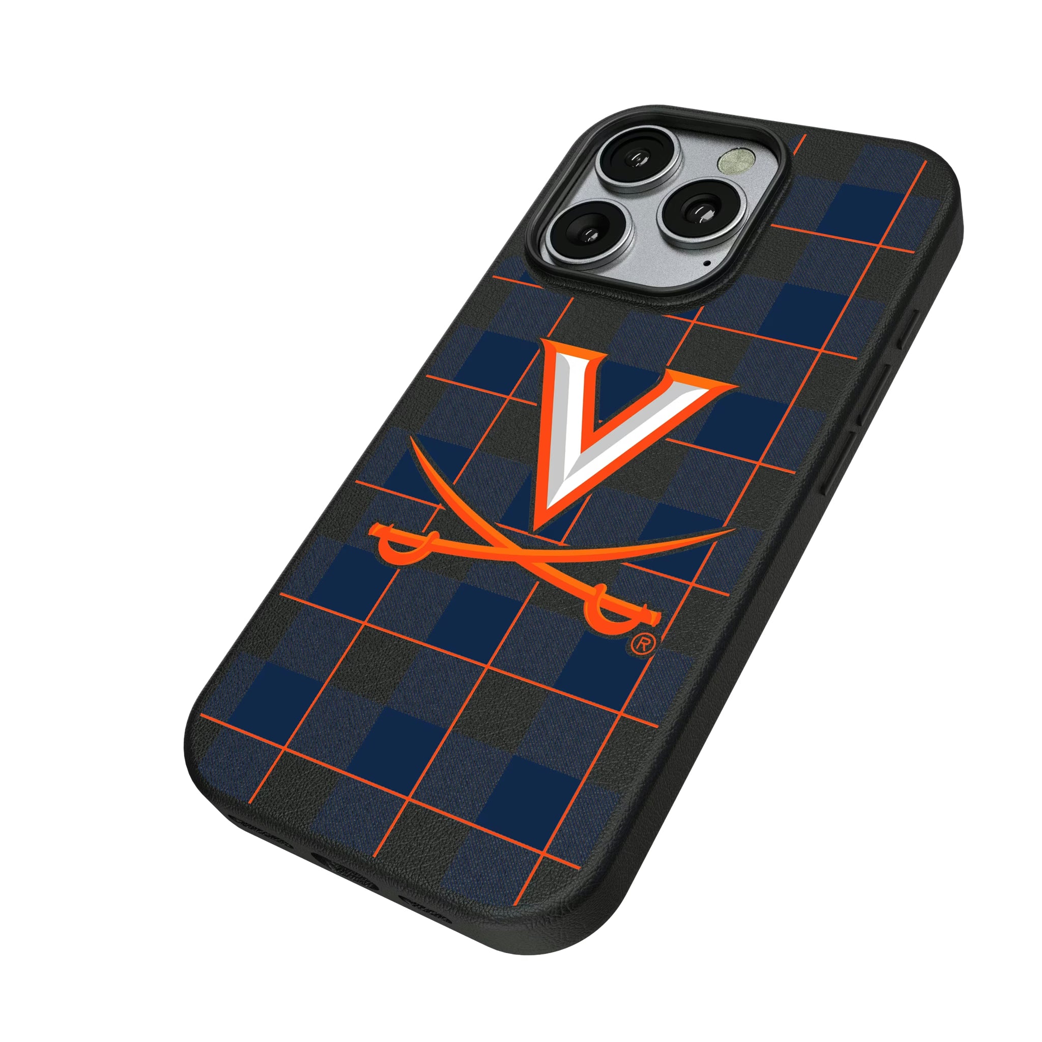 University of Virginia Cavaliers Plaid iPhone MagSafe Compatible Phone Case for Apple iPhone - Isometric View