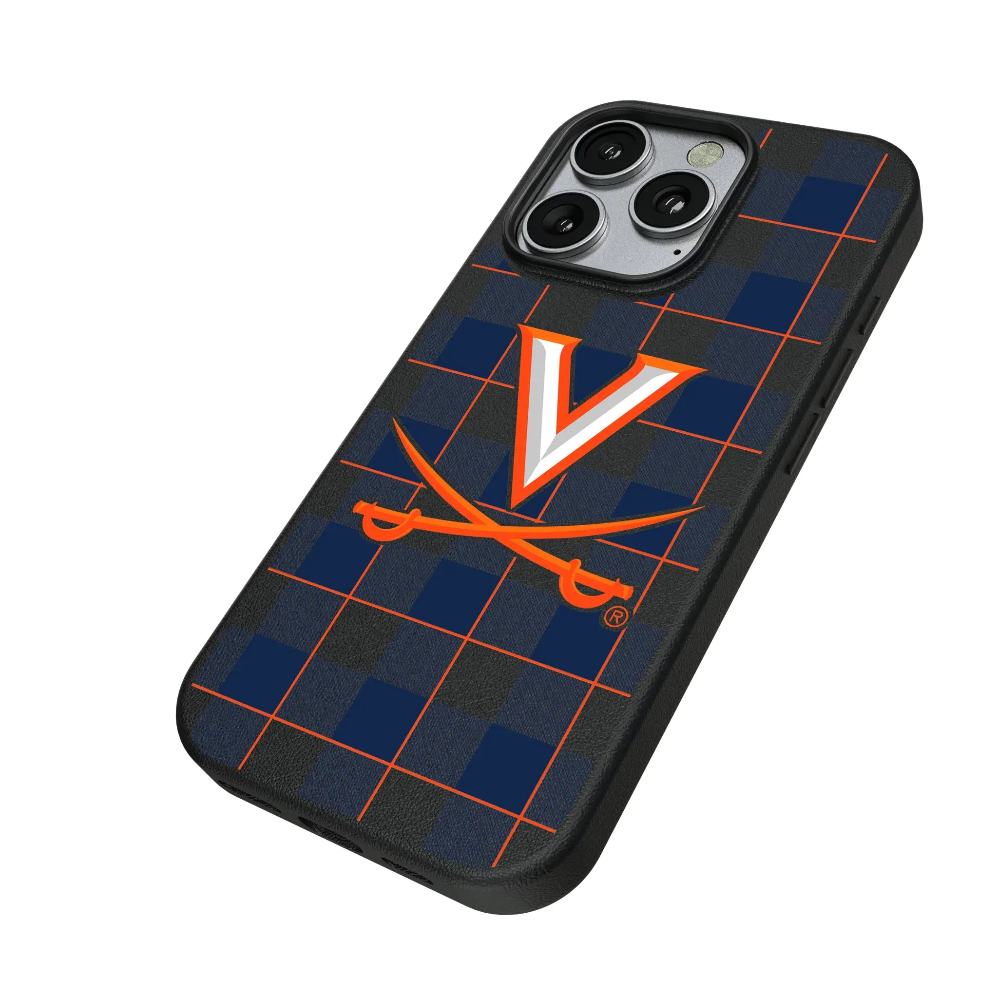 University of Virginia Cavaliers Plaid iPhone MagSafe Compatible Phone Case for Apple iPhone - Isometric View