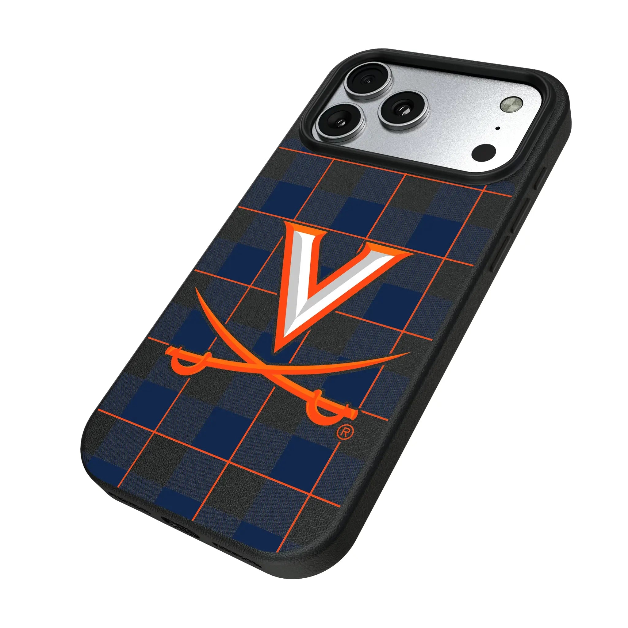 University of Virginia Cavaliers Plaid iPhone MagSafe Compatible Phone Case for Apple iPhone - Isometric View#Device_iPhone 17 Pro Max