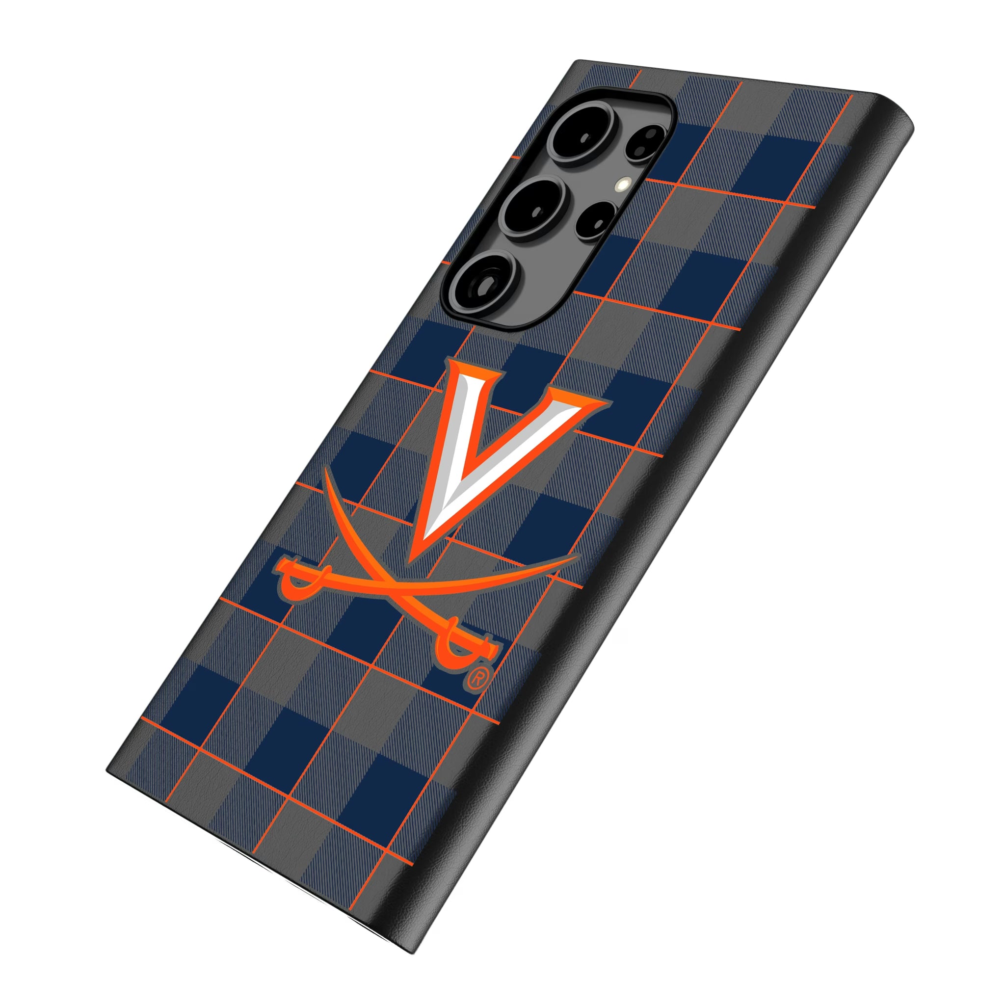 University of Virginia Cavaliers Plaid Galaxy MagSafe Compatible Phone Case for Samsung Galaxy - Isometric View