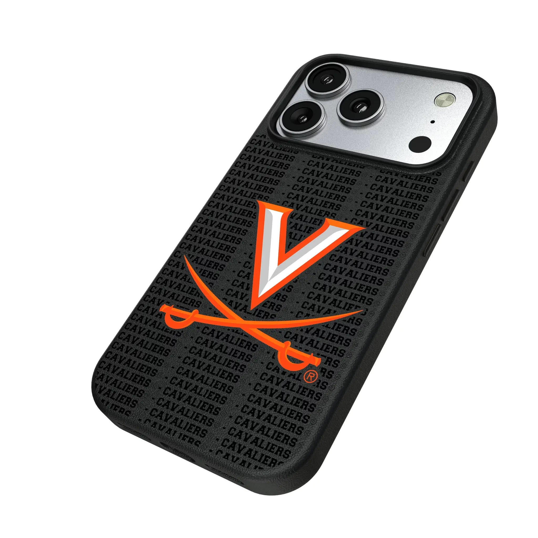University of Virginia Cavaliers Text Backdrop iPhone MagSafe Compatible Phone Case for Apple iPhone - Isometric View#Device_iPhone 17 Pro