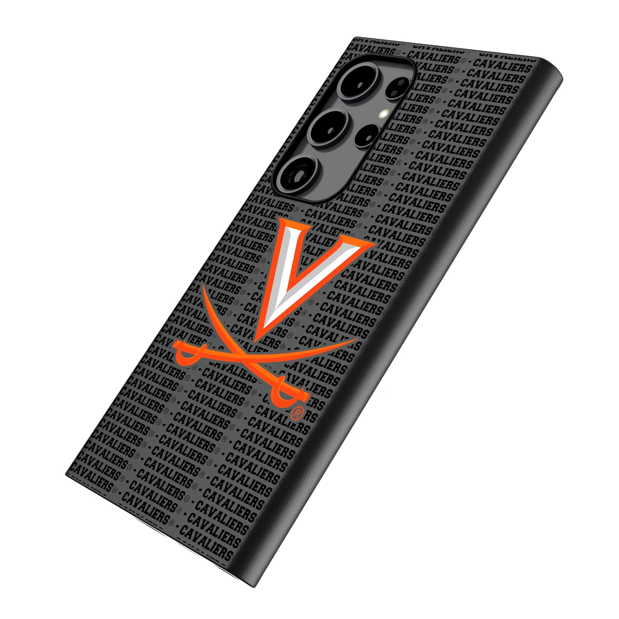 University of Virginia Cavaliers Text Backdrop Galaxy MagSafe Compatible Phone Case for Samsung Galaxy - Isometric View