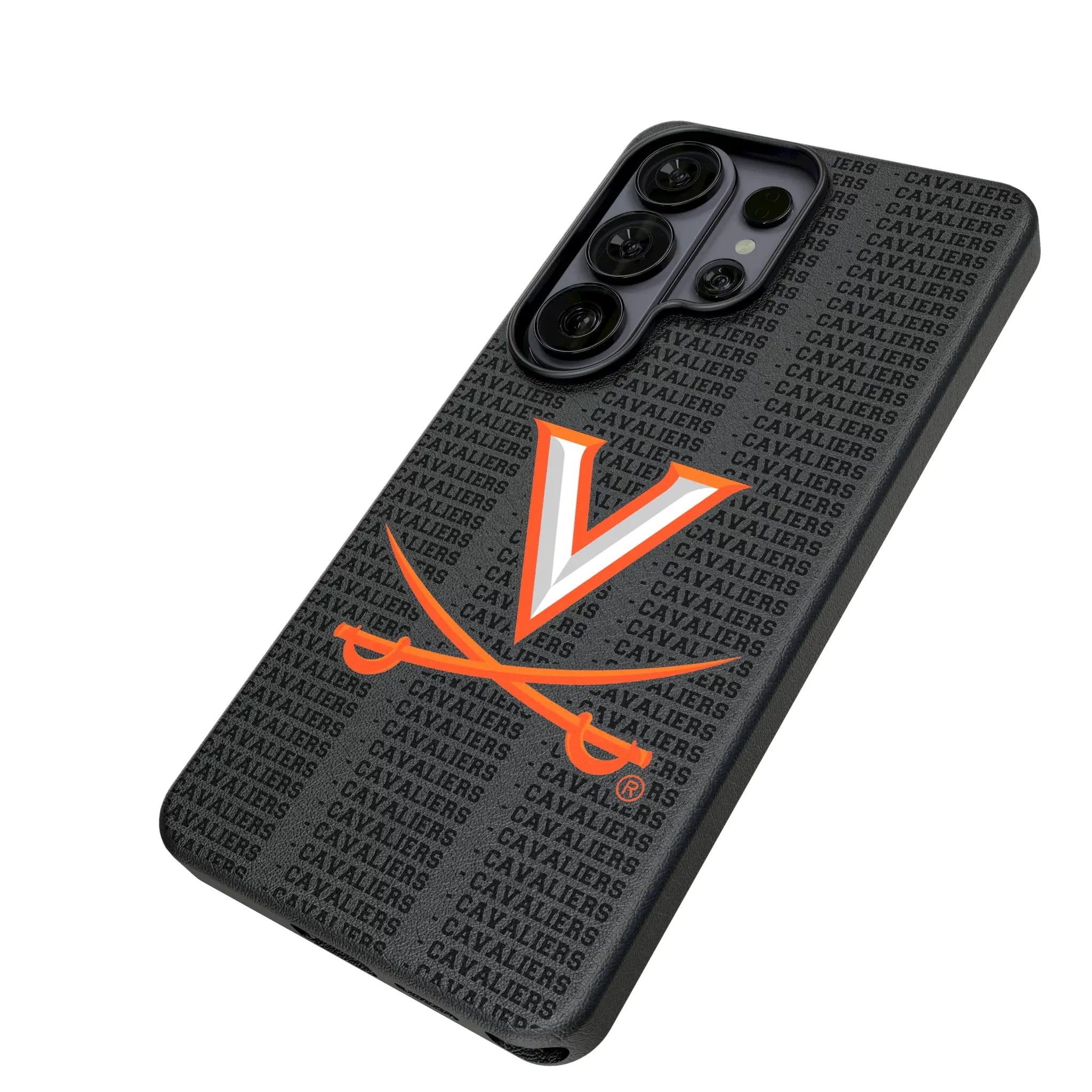 University of Virginia Cavaliers Text Backdrop Galaxy MagSafe Compatible Phone Case for Samsung Galaxy - Isometric View#Device_Galaxy S26 Ultra