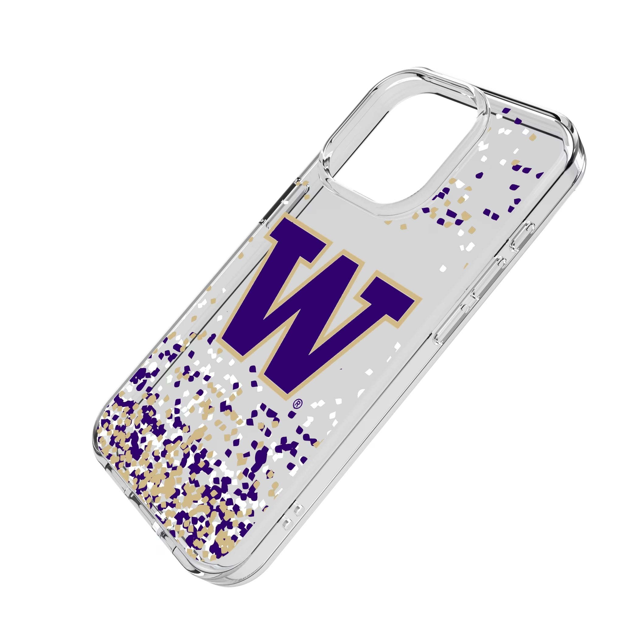 University of Washington Huskies Confetti iPhone Clear Phone Case for Apple iPhone - Isometric View