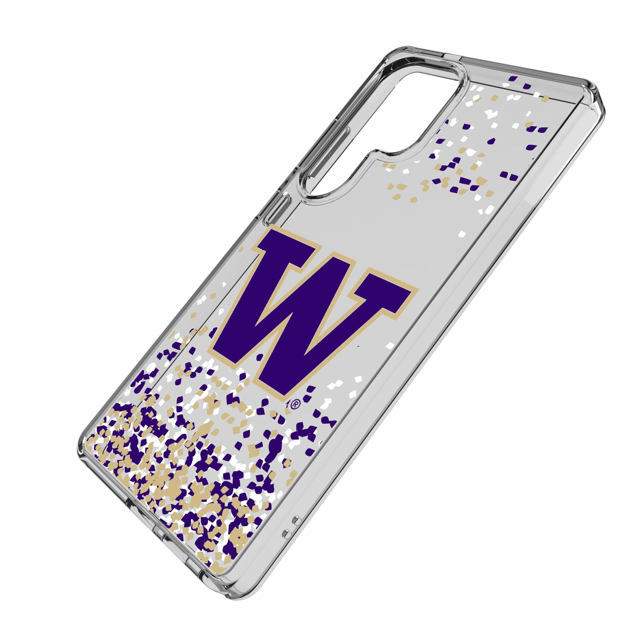 University of Washington Huskies Confetti Galaxy Clear Phone Case for Samsung Galaxy - Isometric View