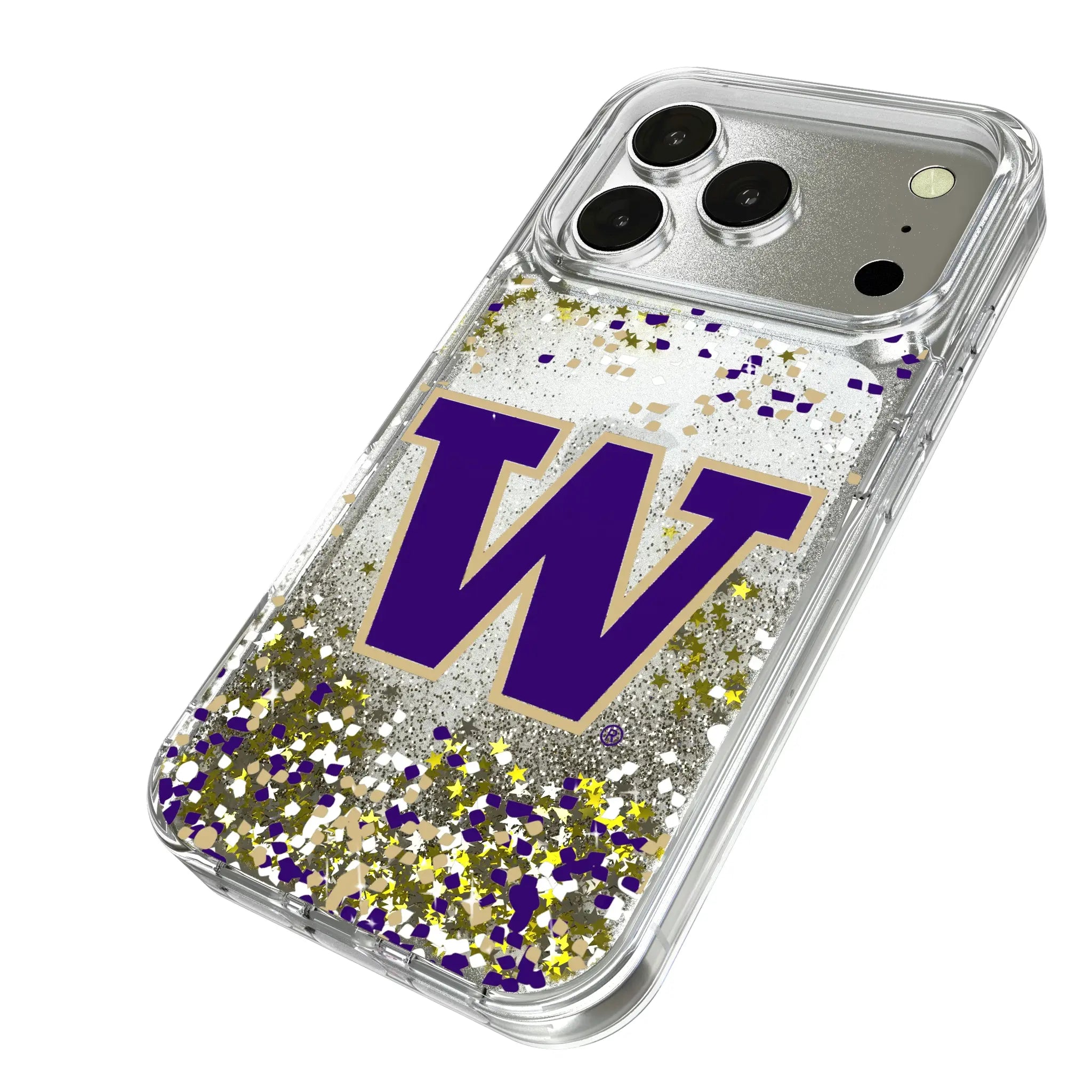 University of Washington Huskies Confetti iPhone Glitter Phone Case for Apple iPhone - Isometric View