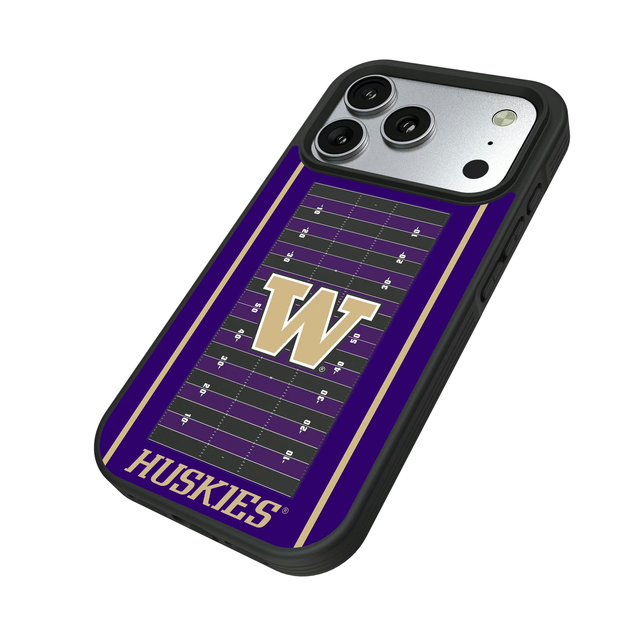 University of Washington Huskies Field iPhone Bump Phone Case for Apple iPhone - Isometric View#Device_iPhone 17 Pro