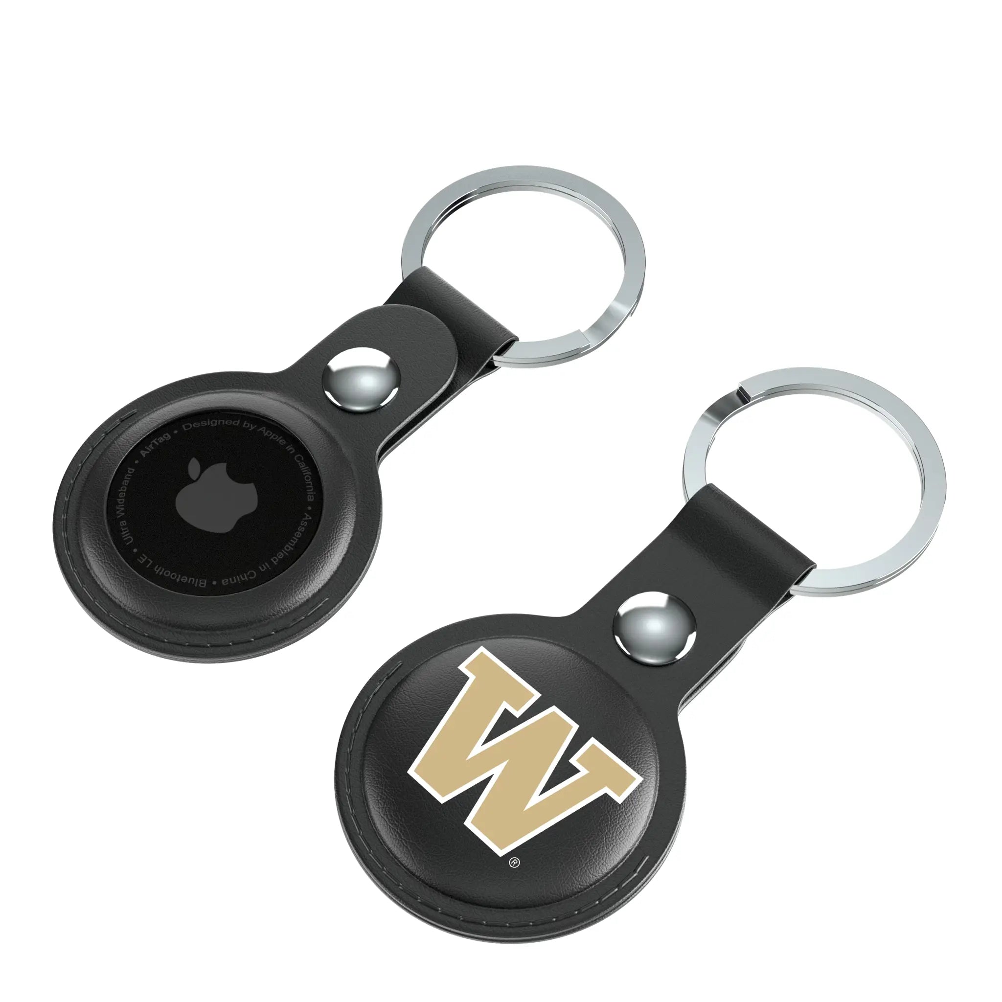 University of Washington Huskies Insignia AirTag Black Airtag Holder 2-Pack - Isometric View
