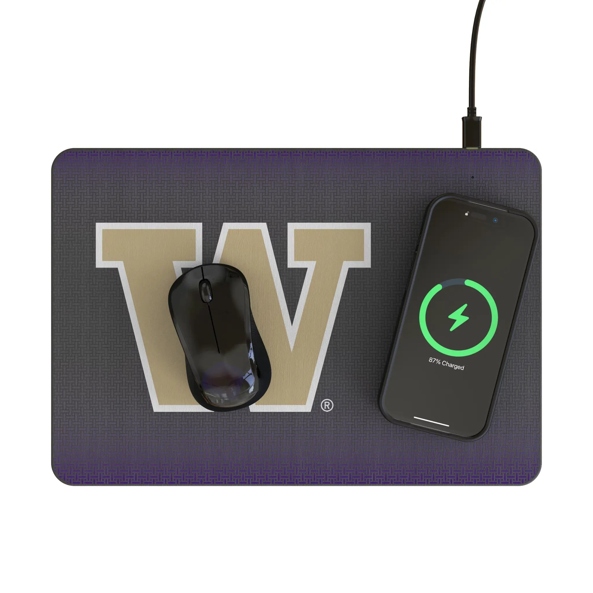 University of Washington Huskies Linen 15-Watt Wireless Charger and Mouse Pad - Lifestyle