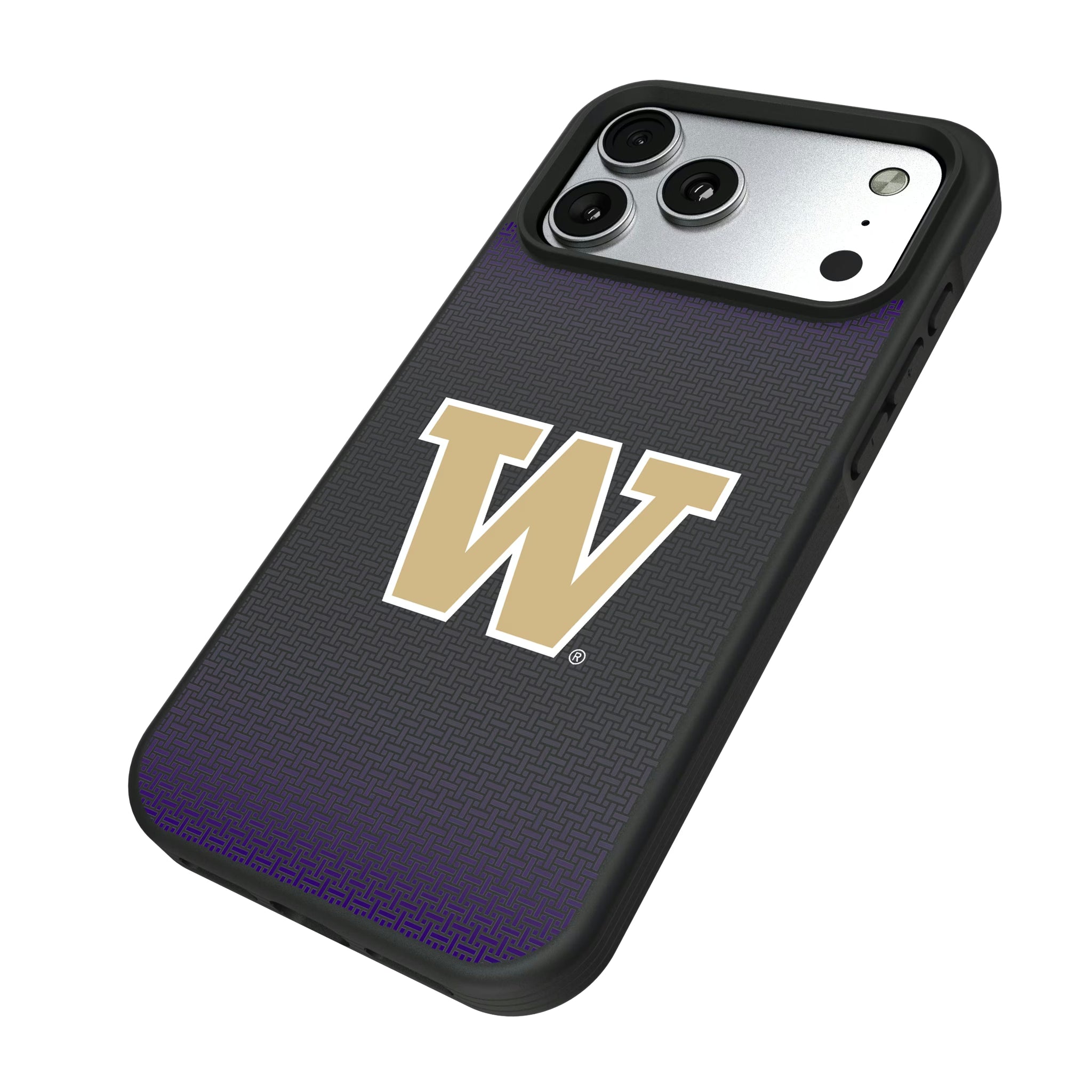 University of Washington Huskies Linen iPhone Bump Phone Case for Apple iPhone - Isometric View#Device_iPhone 17 Pro Max