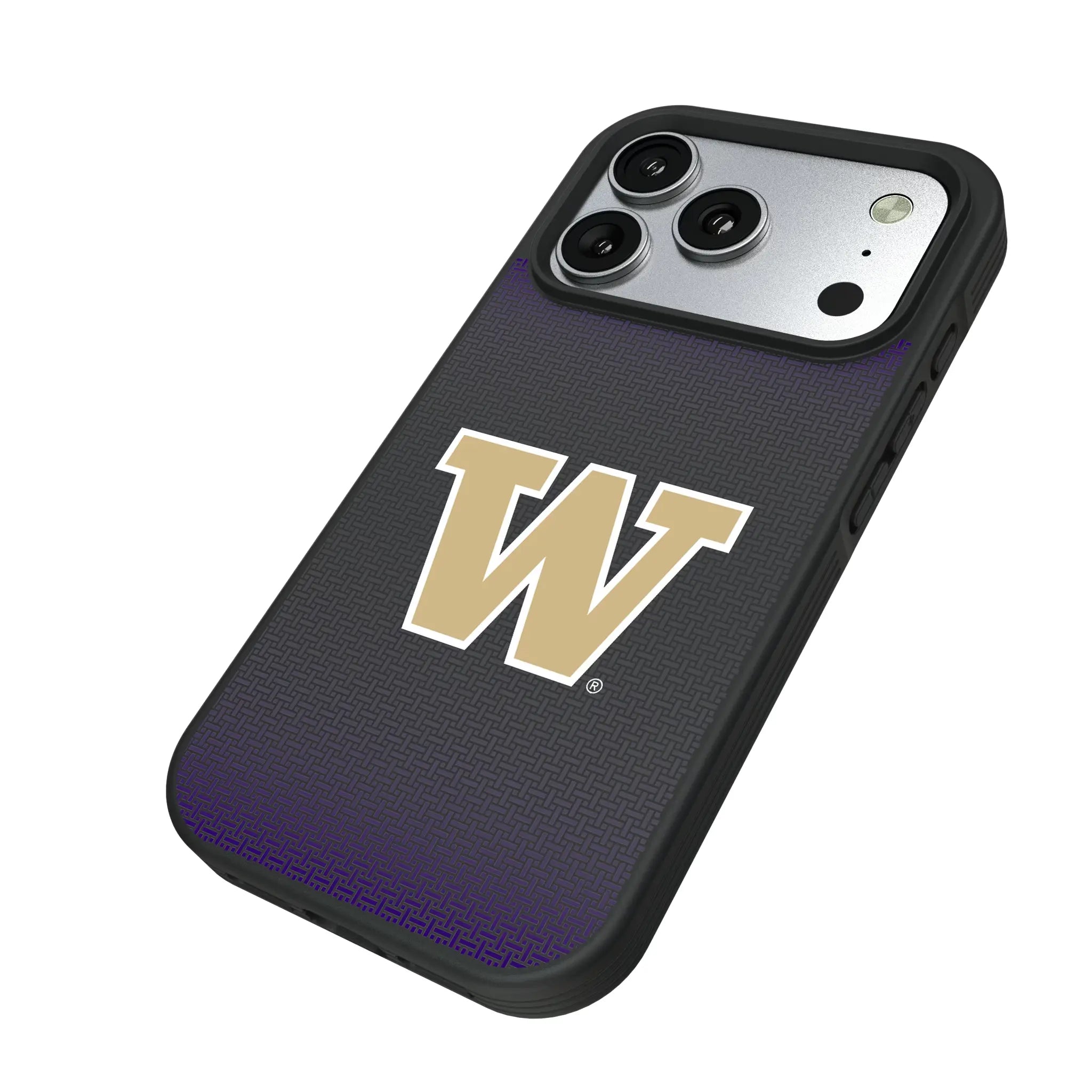 University of Washington Huskies Linen iPhone Bump Phone Case for Apple iPhone - Isometric View#Device_iPhone 17 Pro