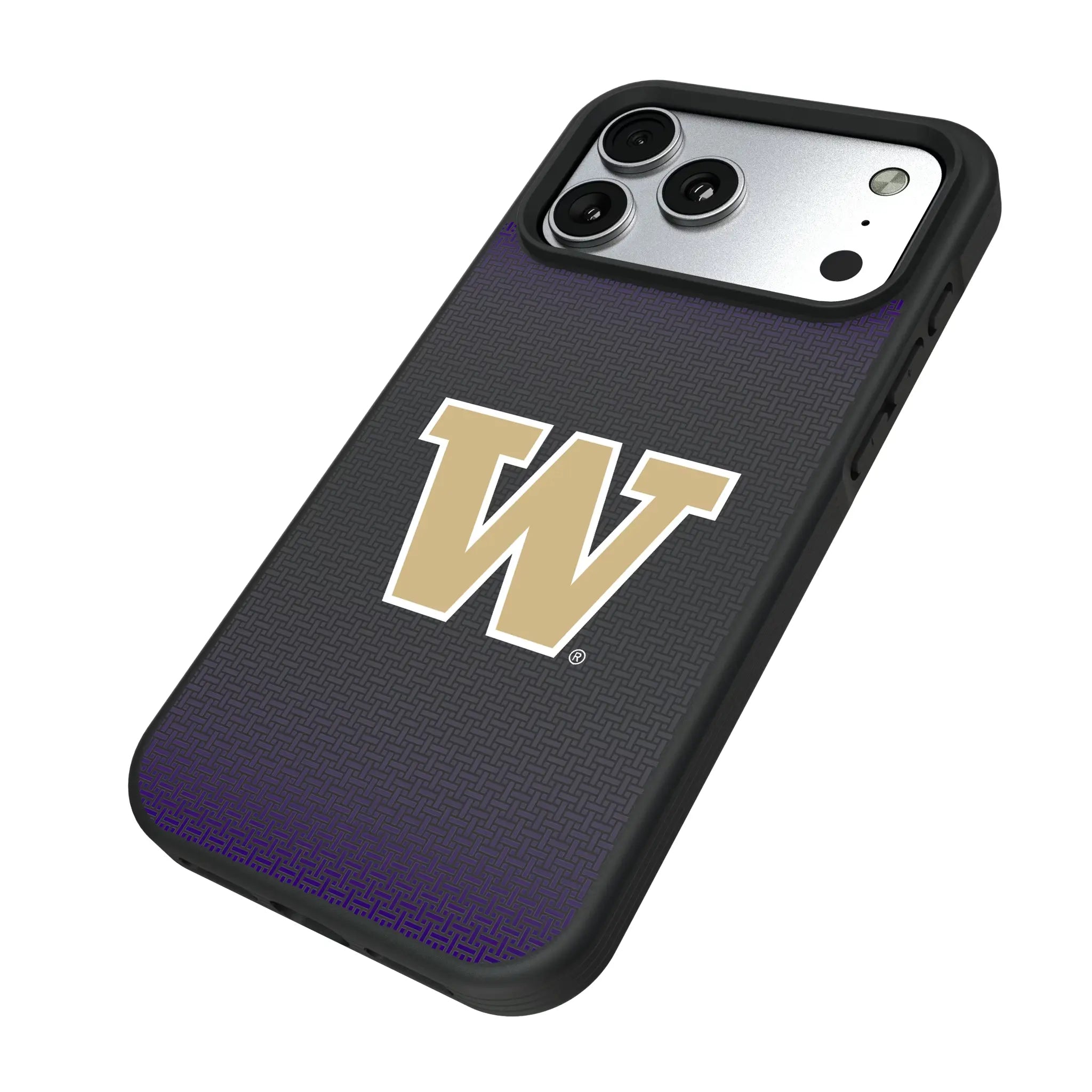 University of Washington Huskies Linen iPhone Bump Phone Case for Apple iPhone - Isometric View#Device_iPhone 17 Pro Max