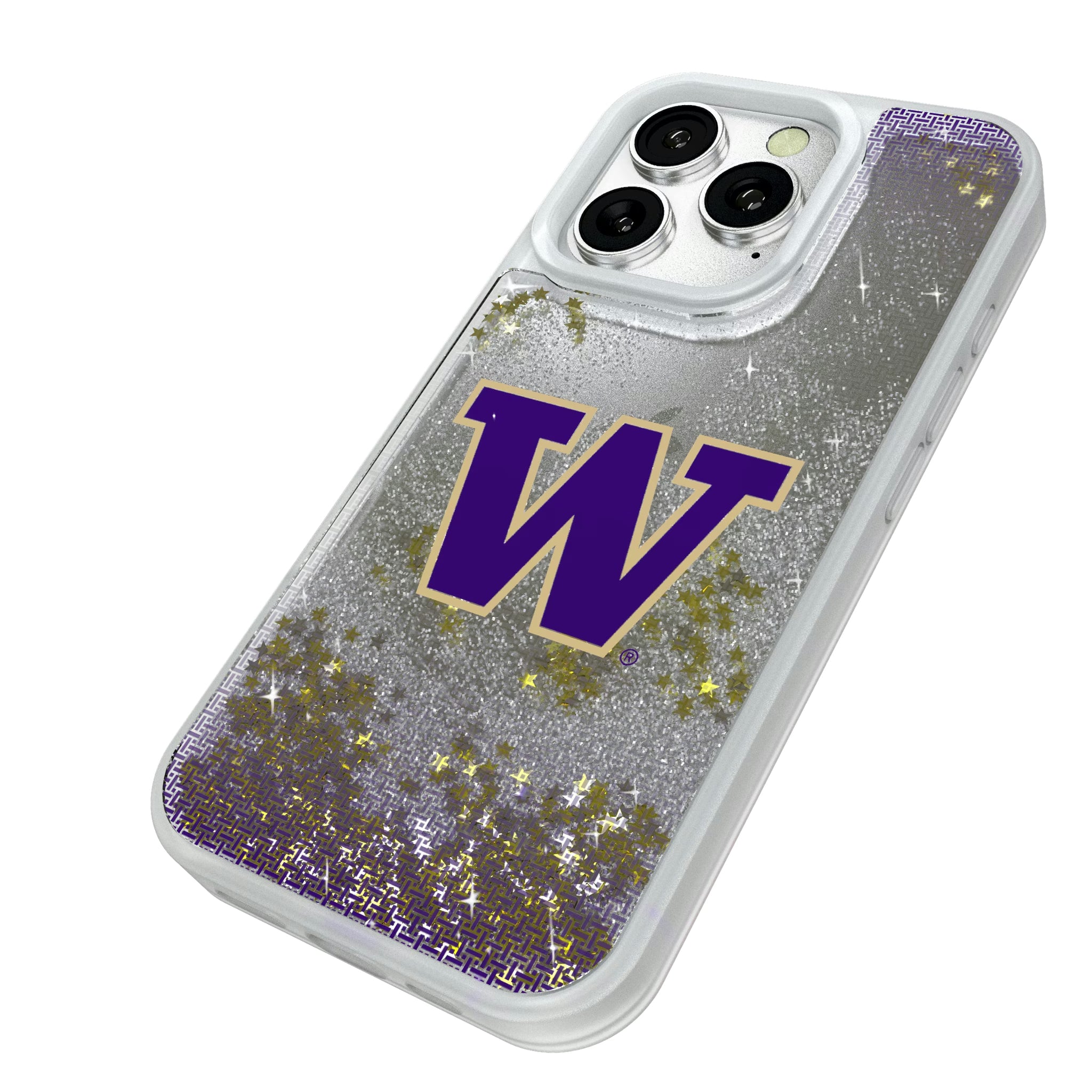 University of Washington Huskies Linen iPhone Glitter Phone Case for Apple iPhone - Isometric View#Device_iPhone 16 Pro