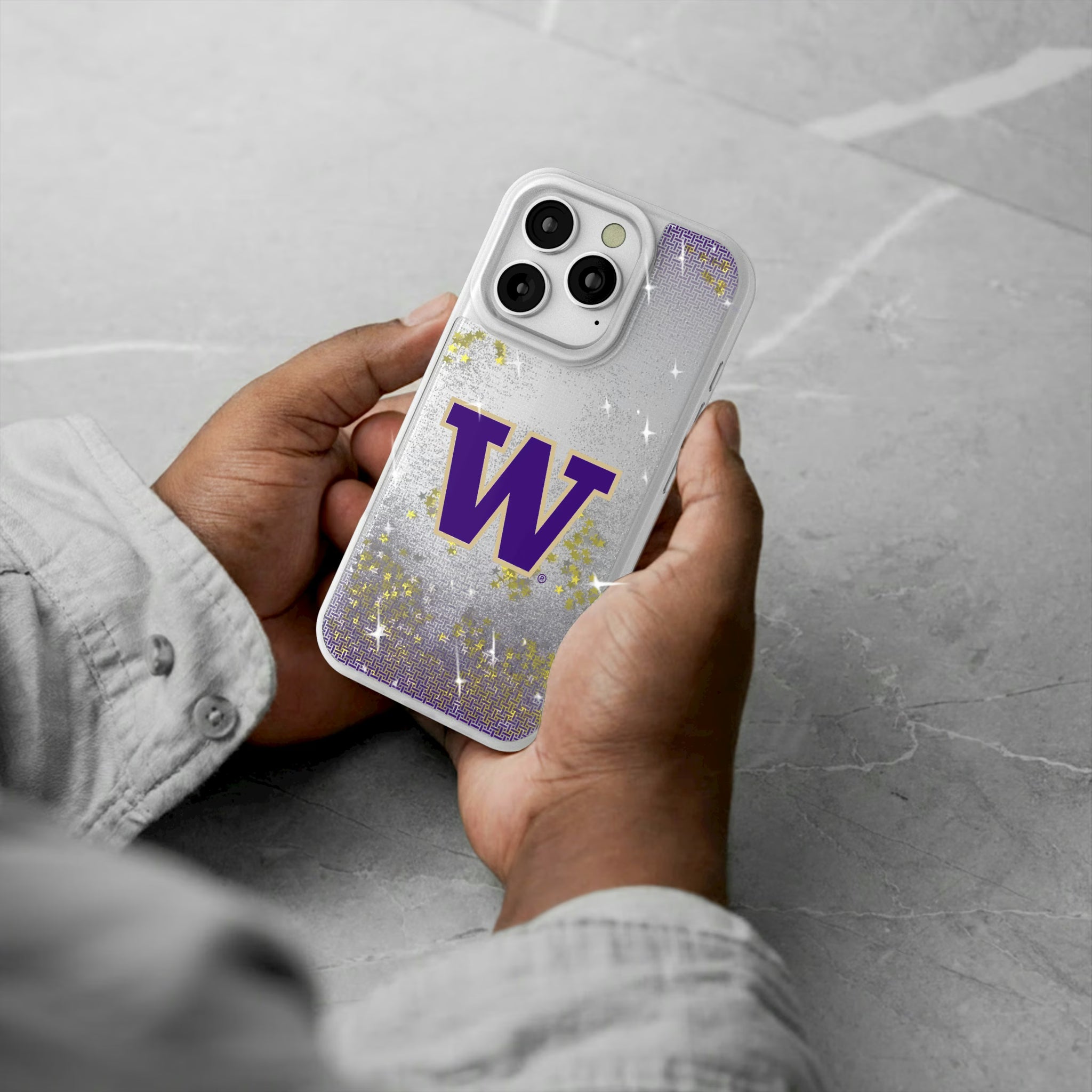 University of Washington Huskies Linen iPhone Glitter Phone Case for Apple iPhone - Lifestyle#Device_iPhone 16 Pro