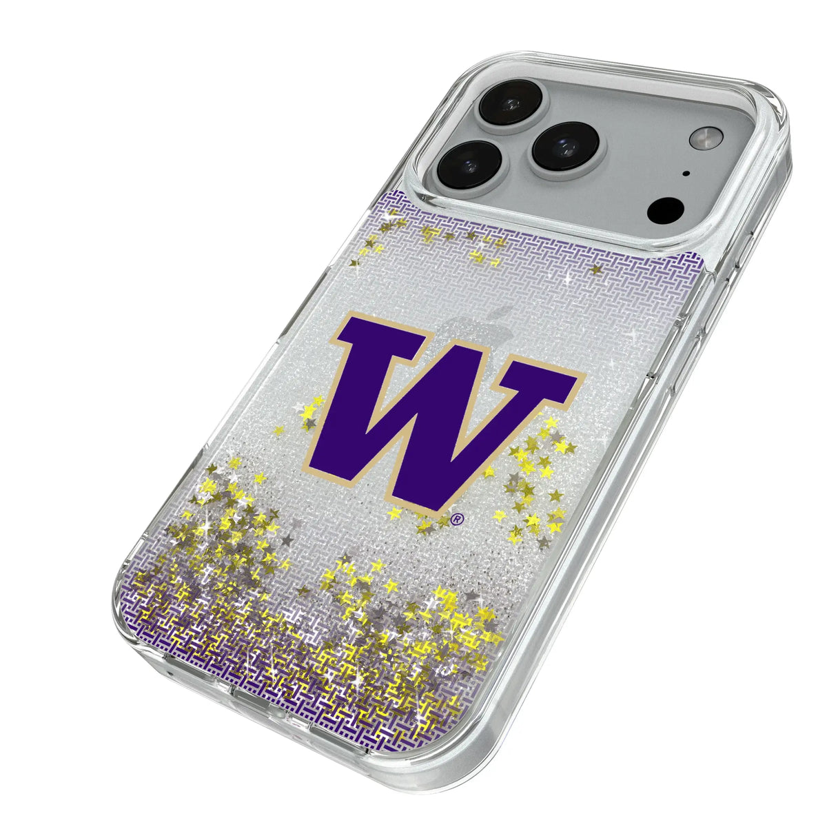 University of Washington Huskies Linen iPhone Glitter Phone Case for Apple iPhone - Isometric View#Device_iPhone 18 Pro