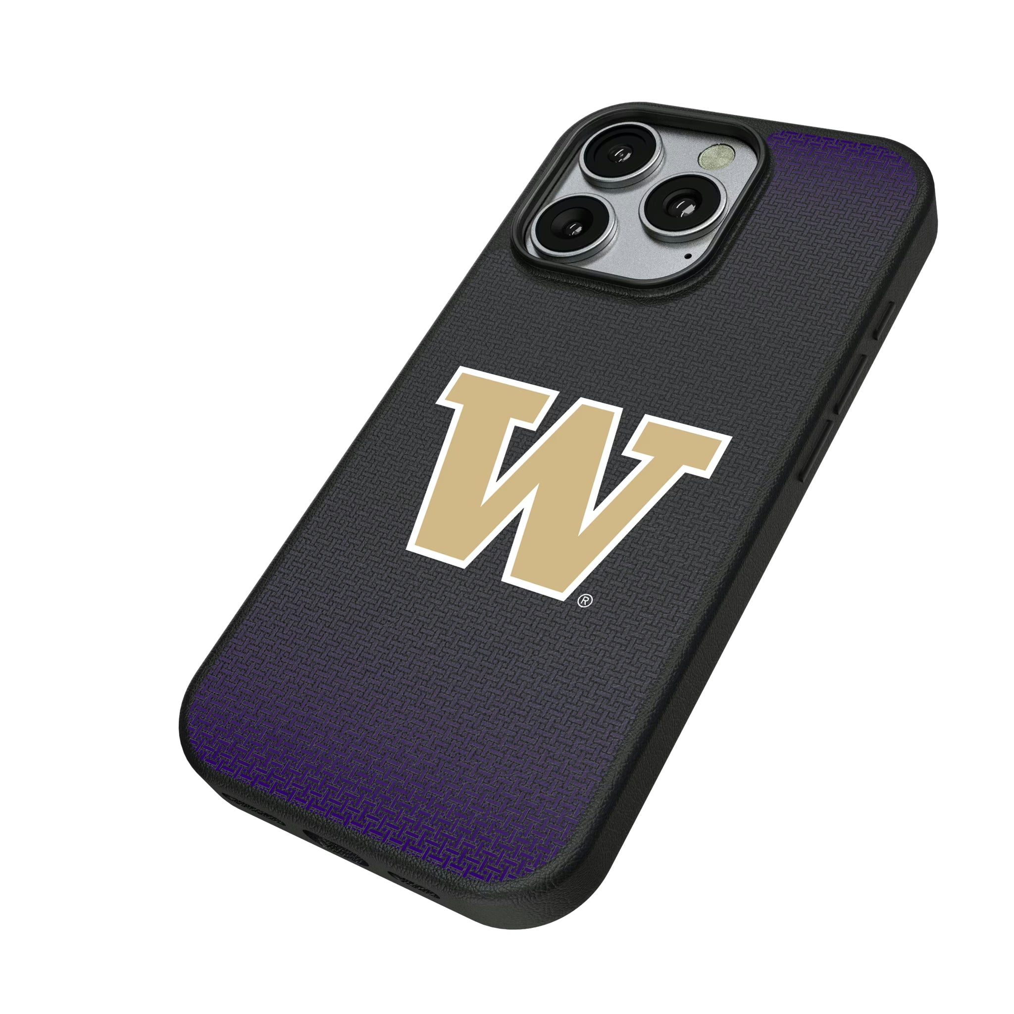 University of Washington Huskies Linen iPhone MagSafe Compatible Phone Case for Apple iPhone - Isometric View