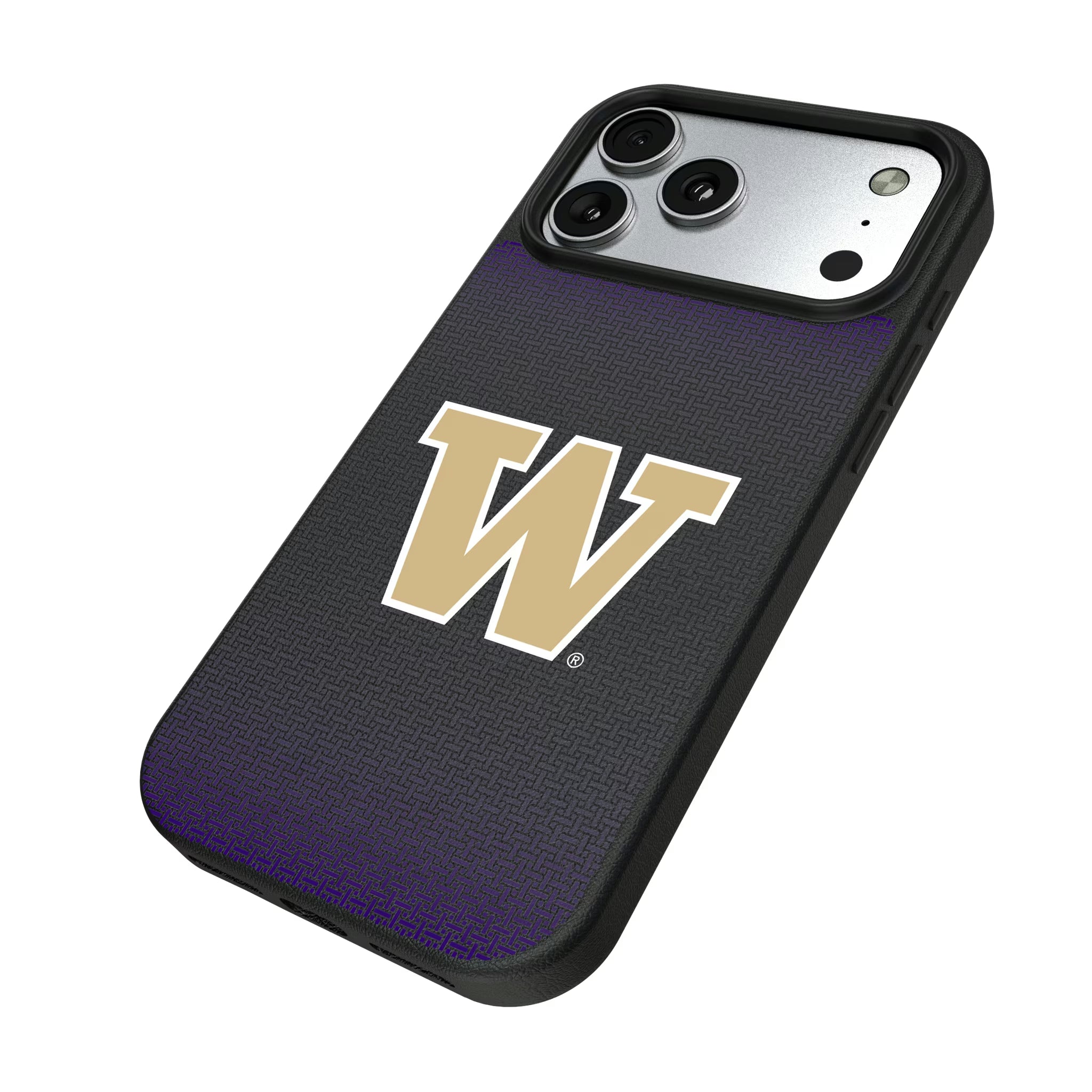 University of Washington Huskies Linen iPhone MagSafe Compatible Phone Case for Apple iPhone - Isometric View#Device_iPhone 17 Pro Max