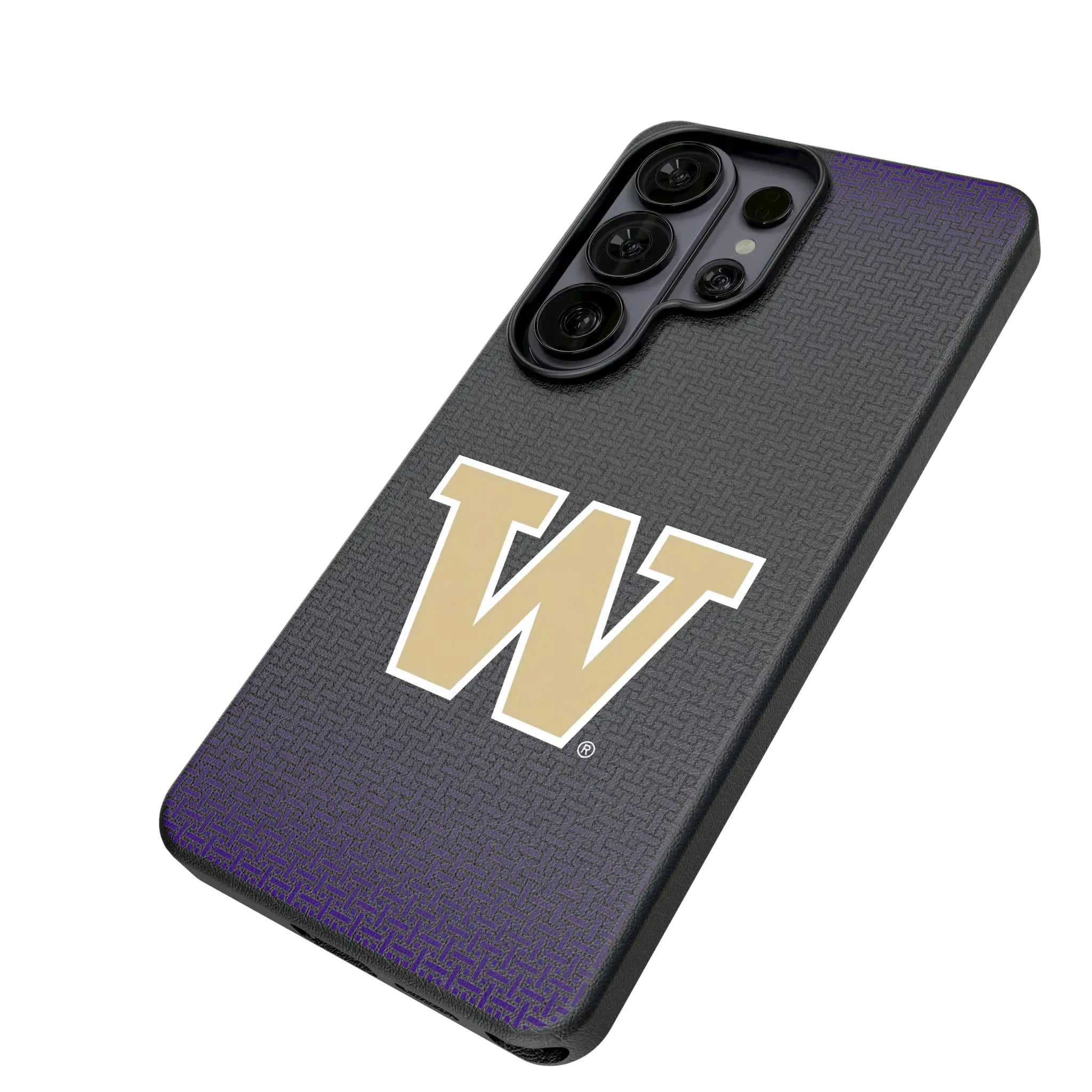 University of Washington Huskies Linen Galaxy MagSafe Compatible Phone Case for Samsung Galaxy - Isometric View#Device_Galaxy S26 Ultra