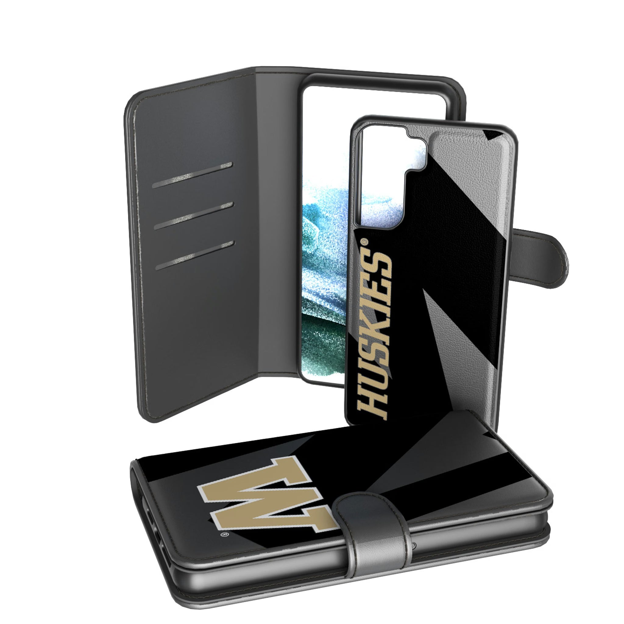 University of Washington Huskies Monocolor Tilt Galaxy Wallet Phone Case for Samsung Galaxy