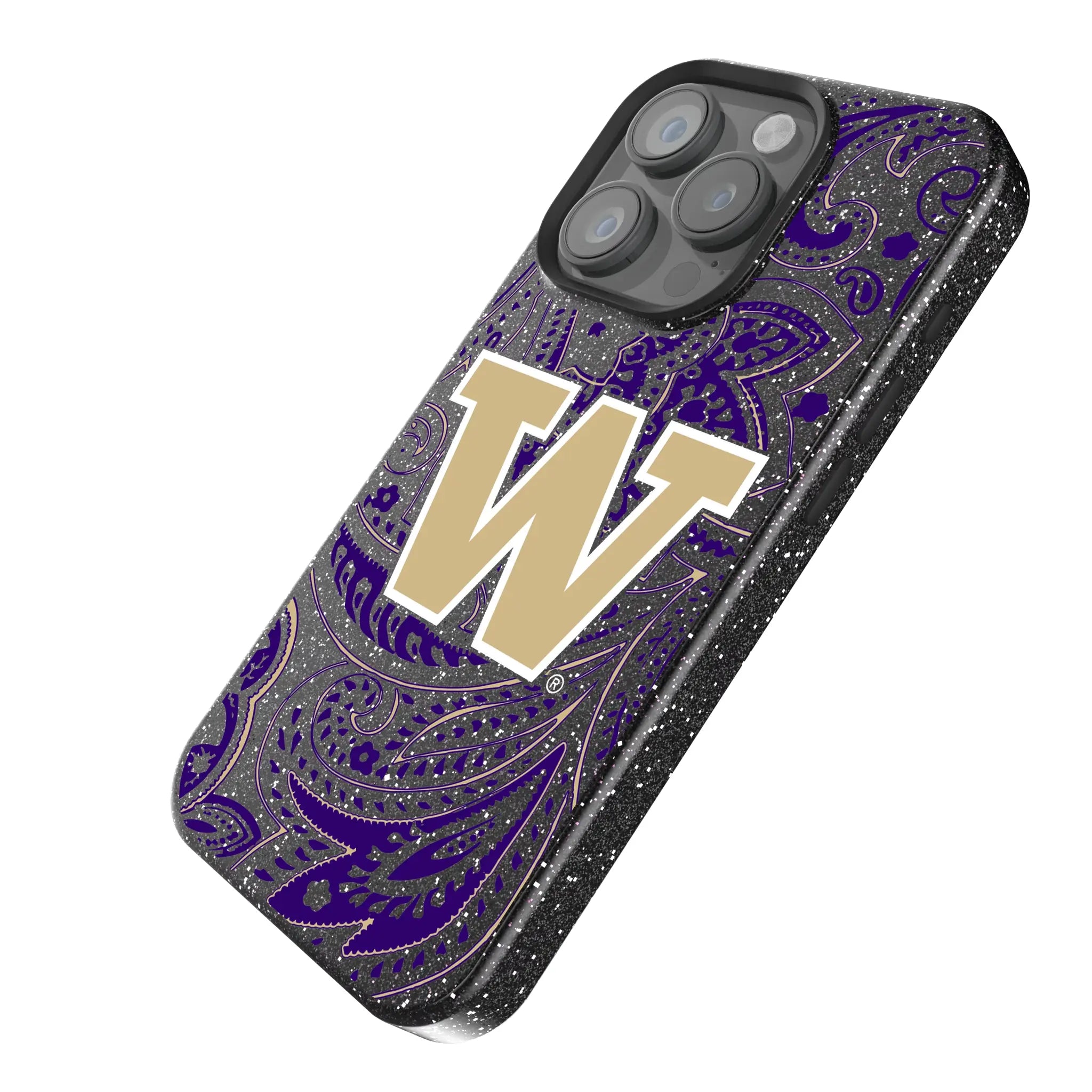 University of Washington Huskies Paisley iPhone Bling Phone Case for Apple iPhone - Isometric View