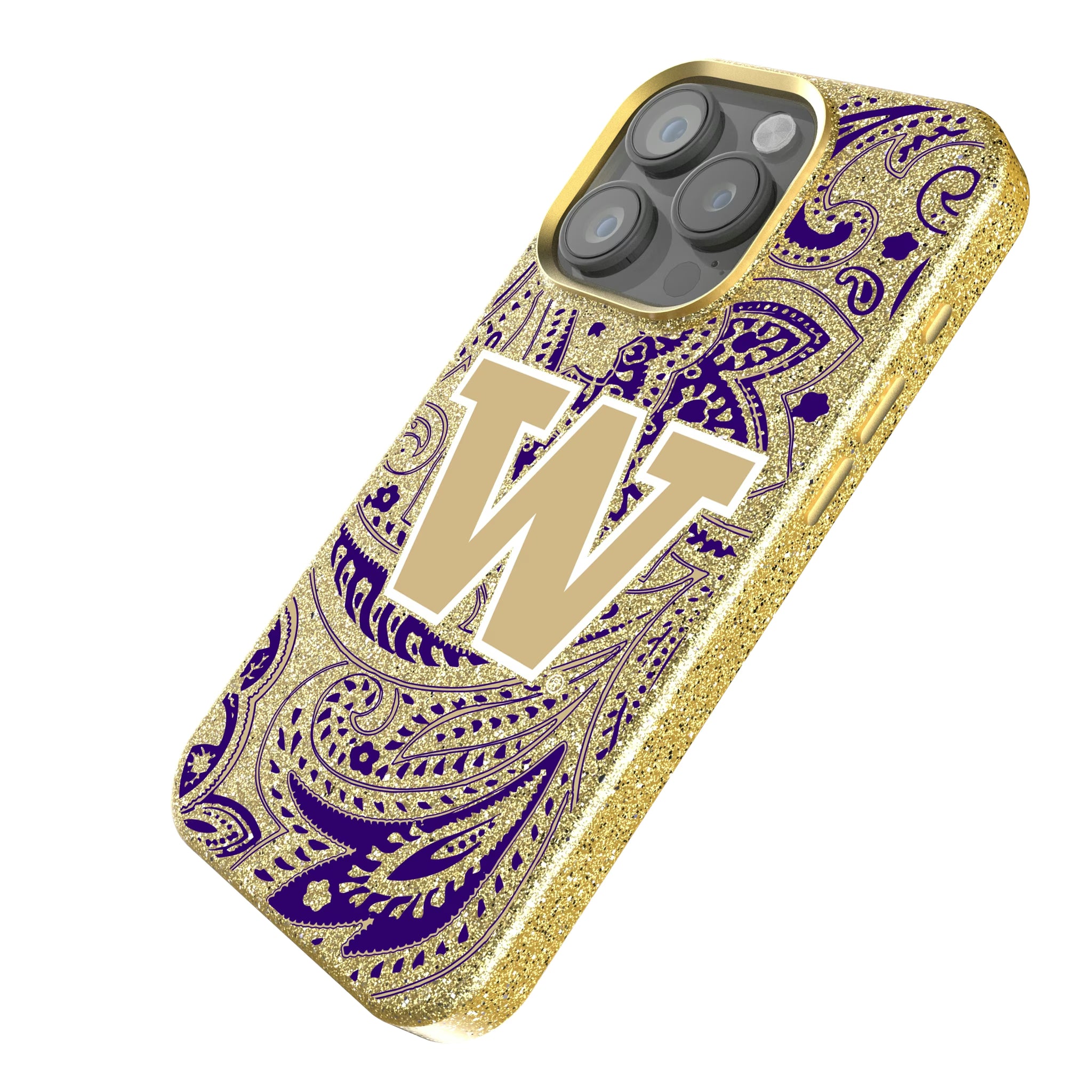 University of Washington Huskies Paisley iPhone Bling Phone Case for Apple iPhone - Isometric View