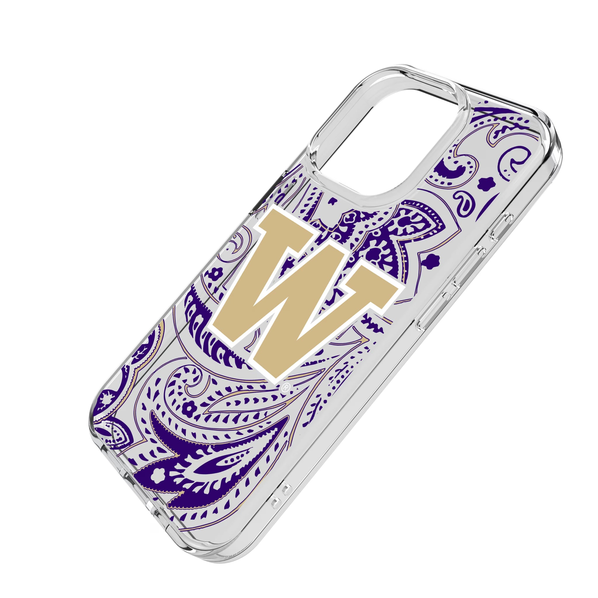 University of Washington Huskies Paisley iPhone Clear Phone Case for Apple iPhone - Isometric View